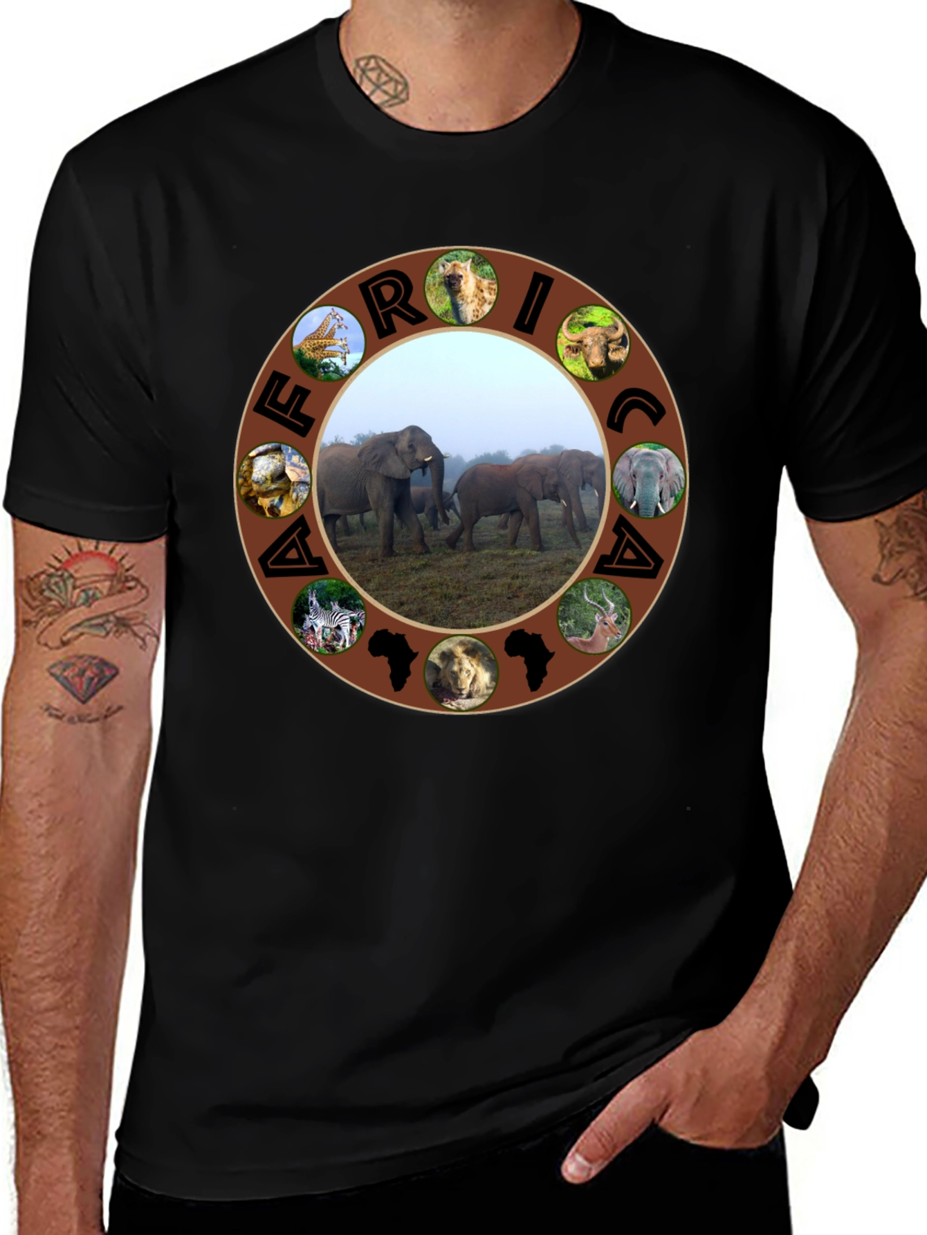 Africa Wildlife T-Shirt - Black Safari Tee