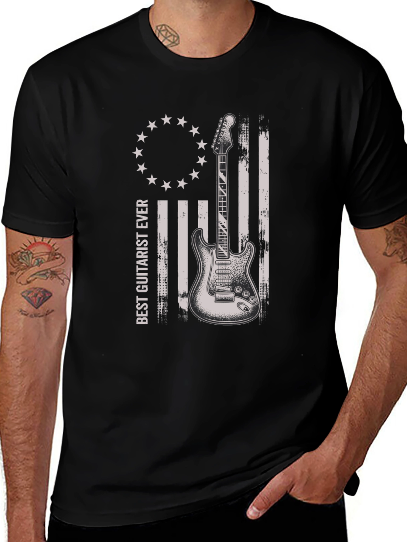 Variant 30 of Best Guitarist Ever T-Shirt - American Flag Style Design