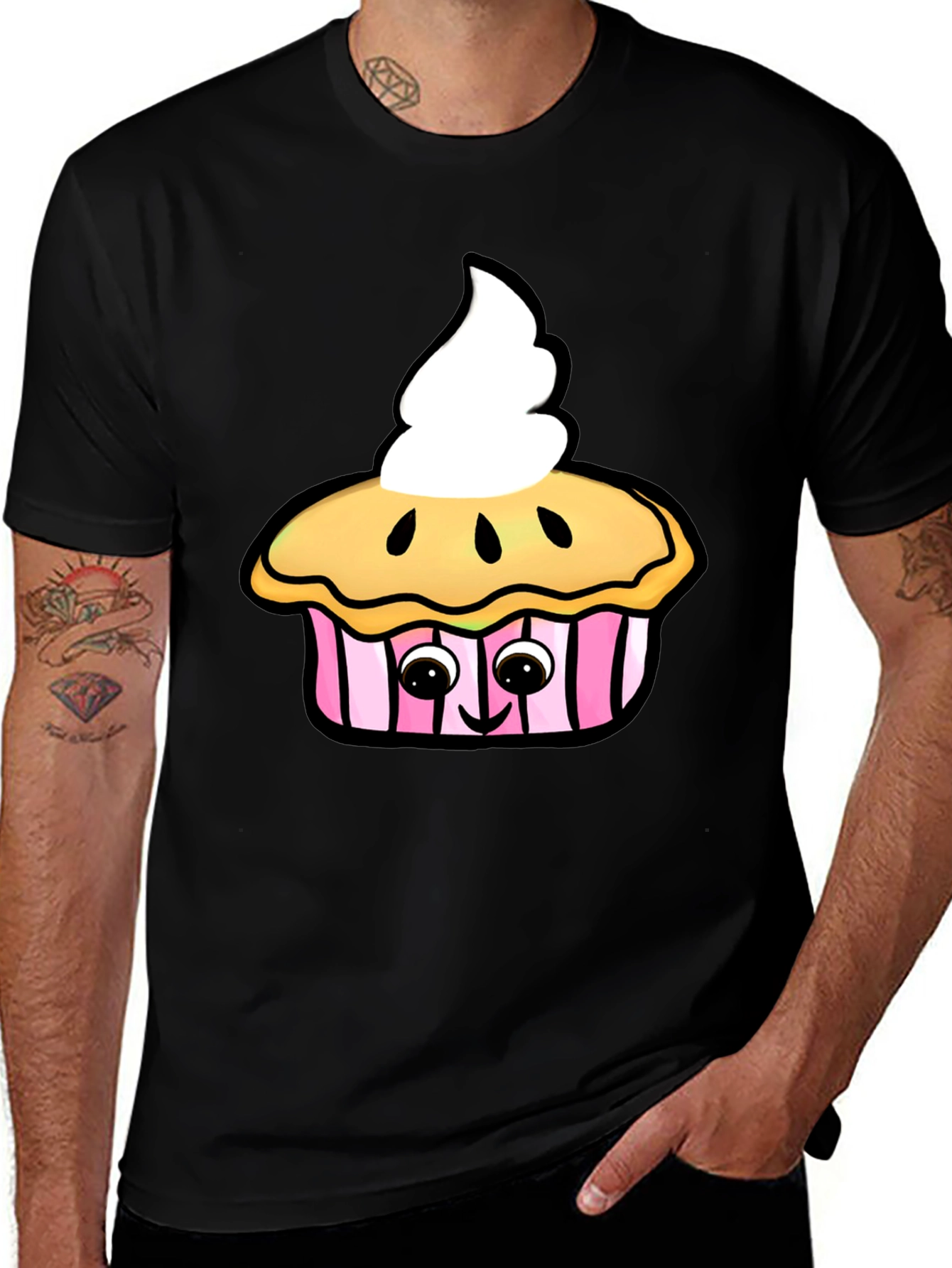 Cute Cupcake Graphic Black T-Shirt