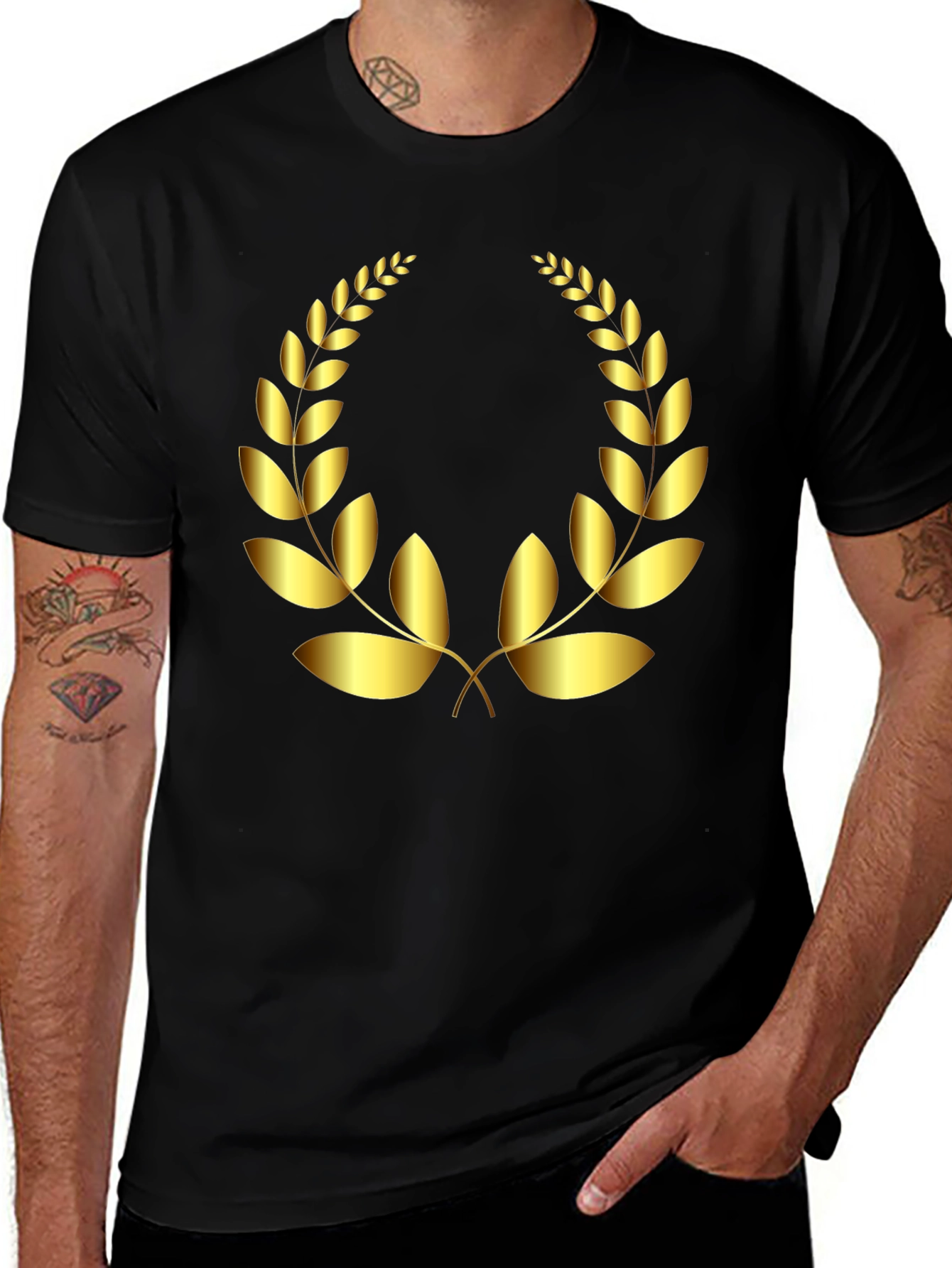 Variant 13 of Golden Laurel Wreath Graphic Tee - Classic Style