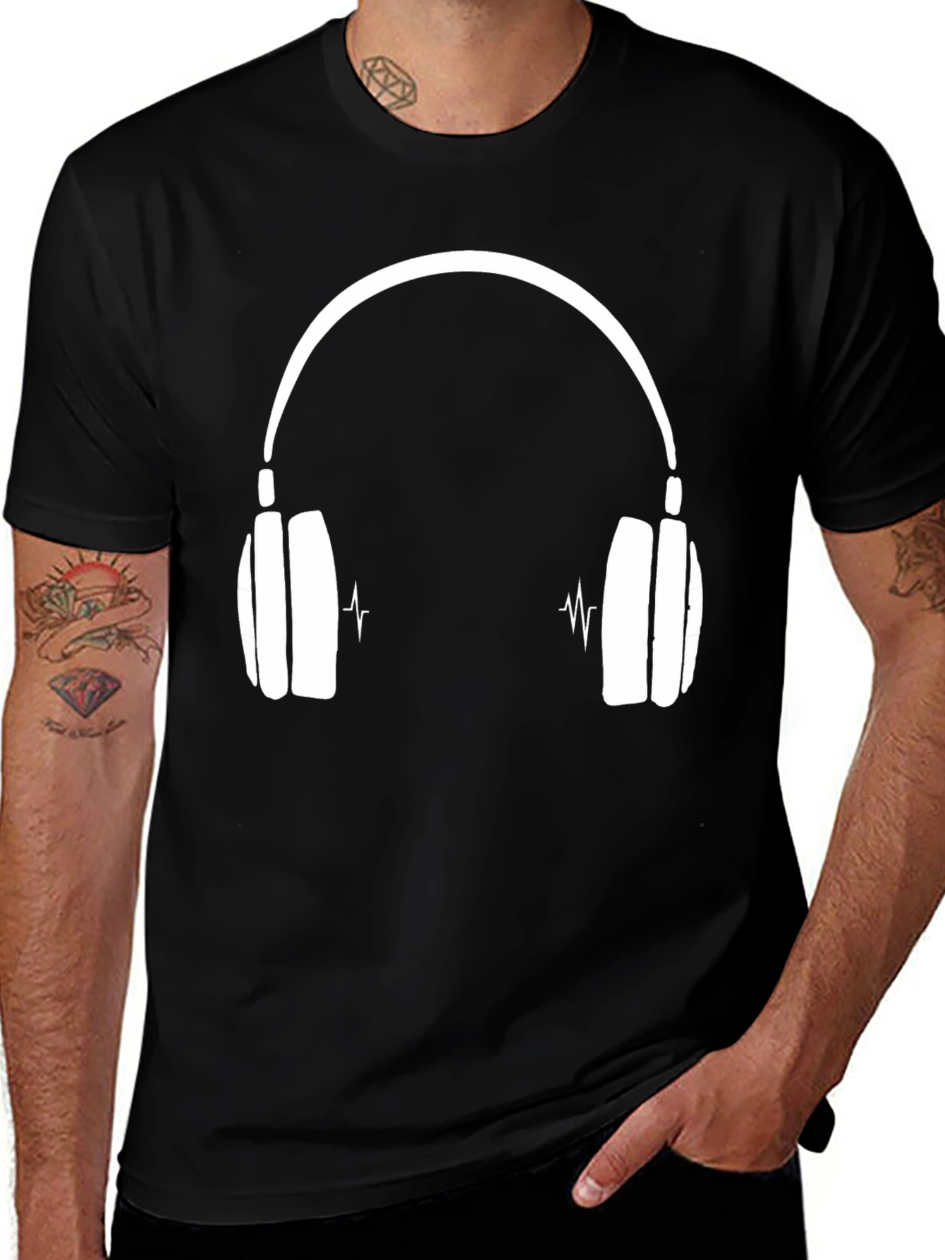 Headphone Graphic Tee - Black Cotton T-Shirt for Music Lovers