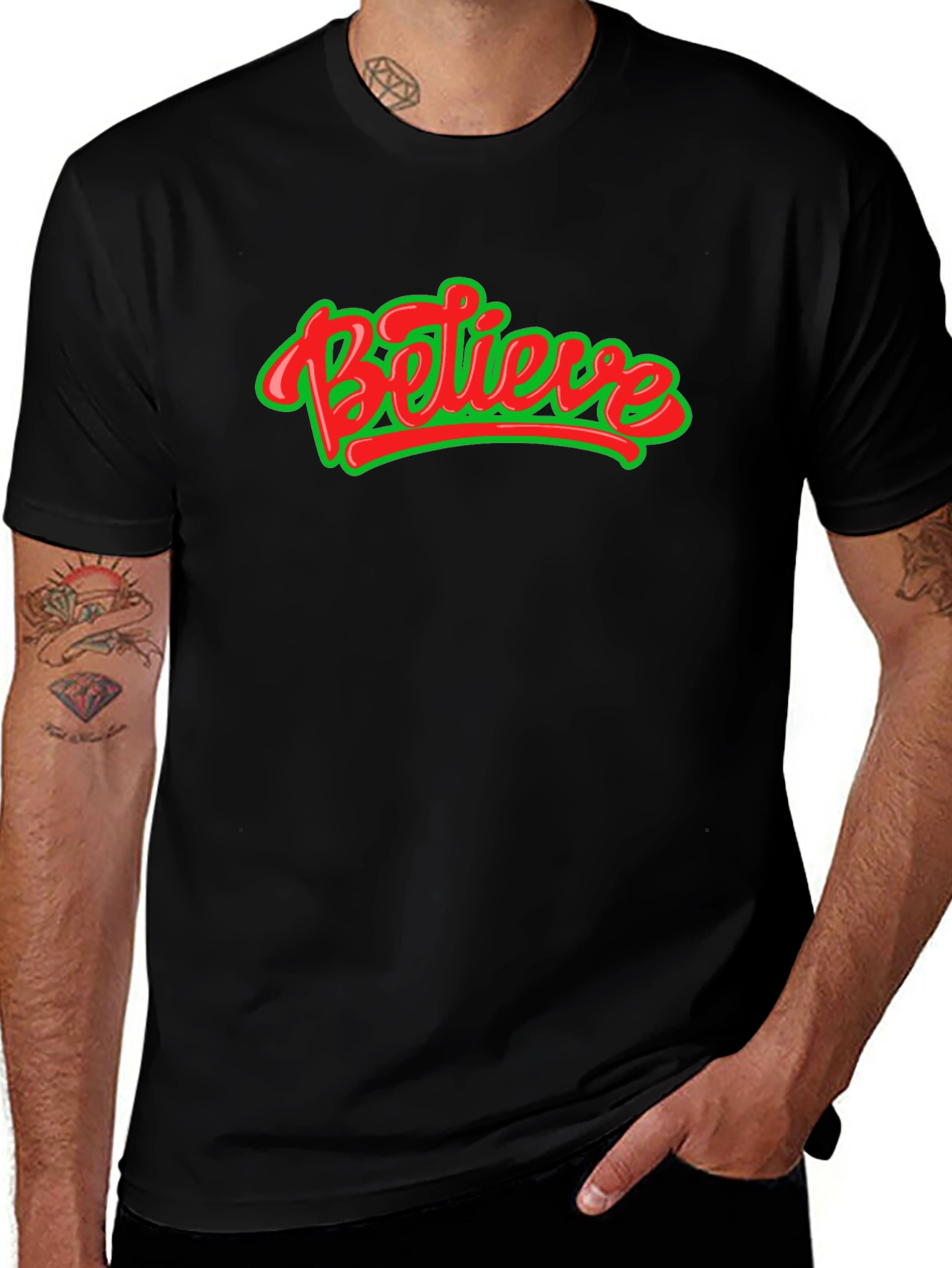 Variant 20 of Believe Graphic Tee - Black Crew Neck Shirt
