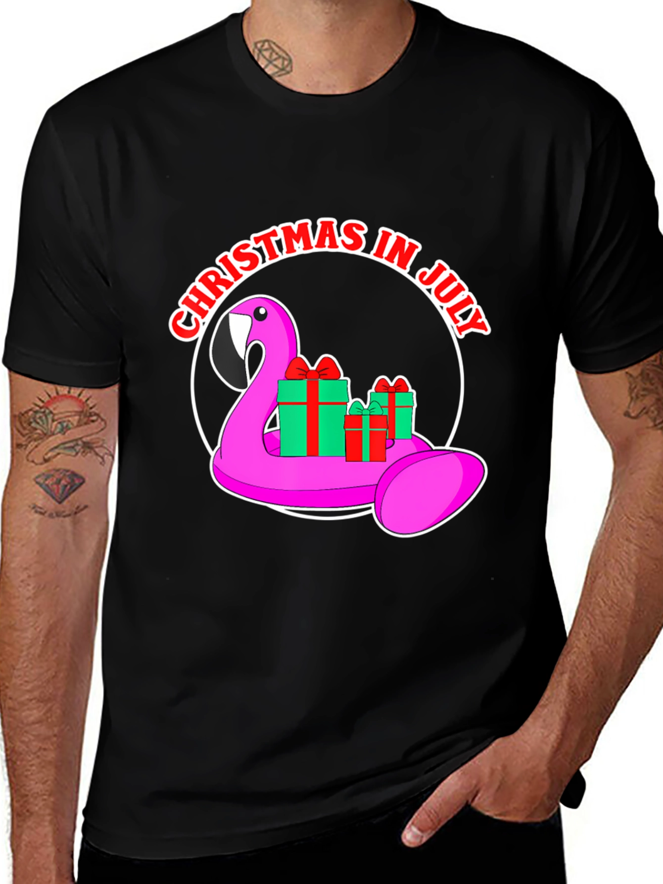 Christmas In July Flamingo T-Shirt