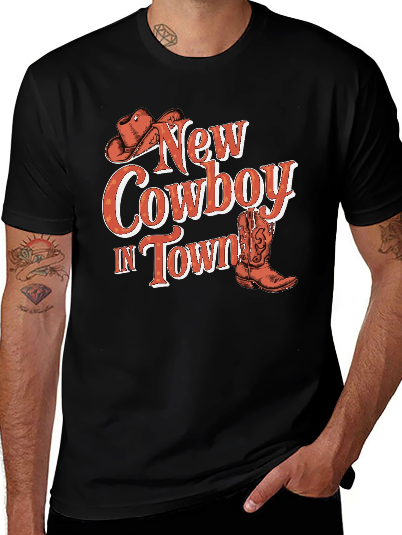 Black New Cowboy in Town Graphic T-Shirt main image