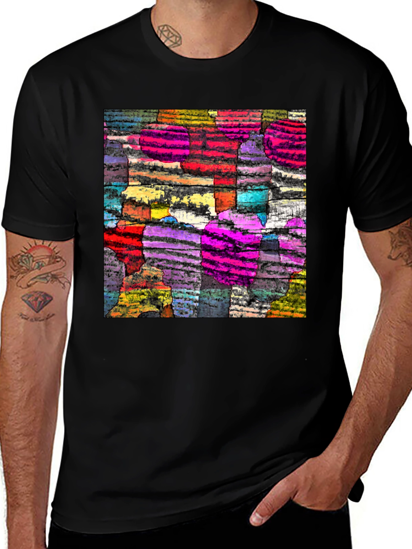 Variant 11 of Abstract Art Graphic Tee - Black Cotton Comfort
