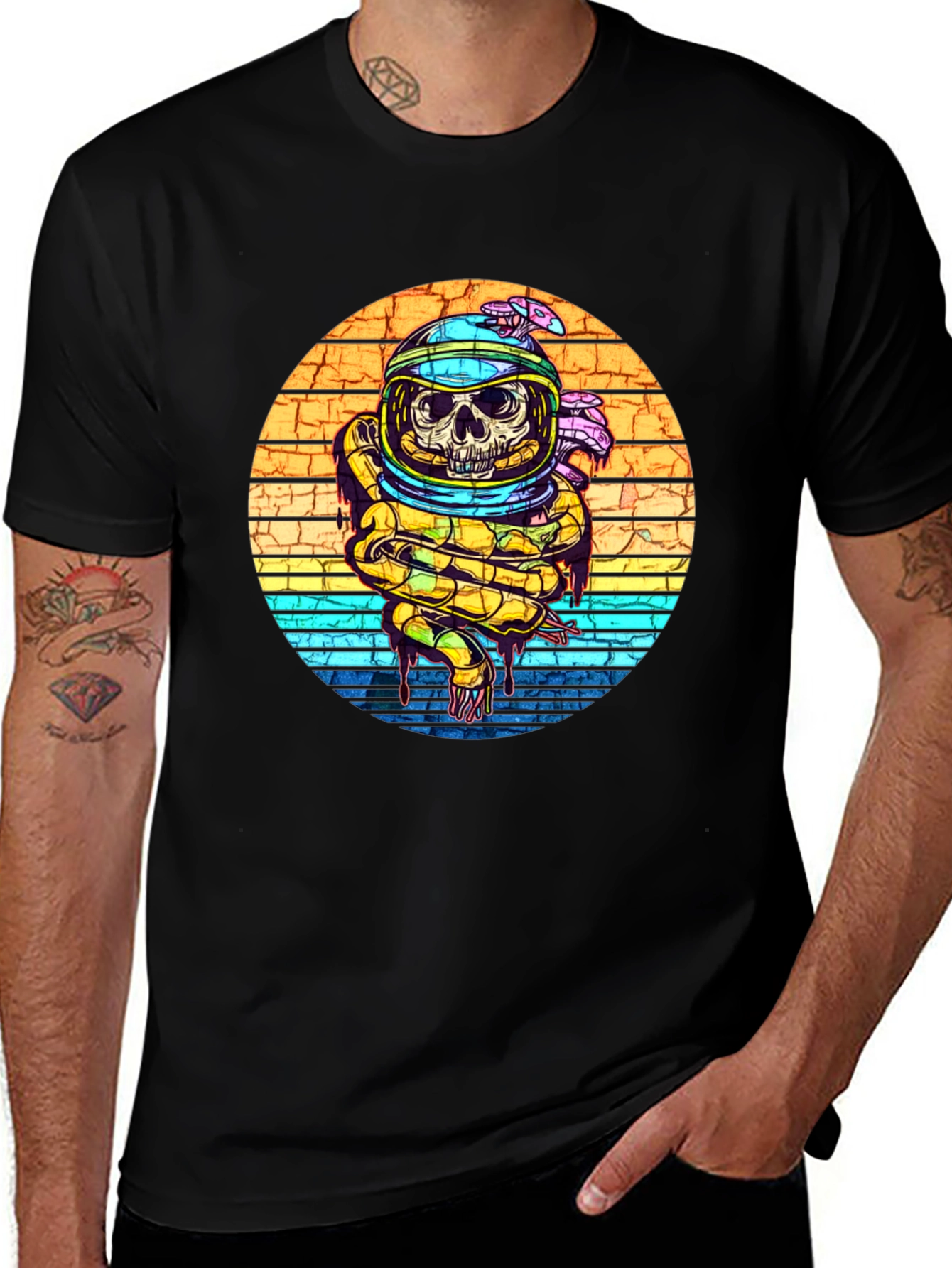 Variant 25 of Astronaut Skull Graphic Tee - Retro Space Snake Design