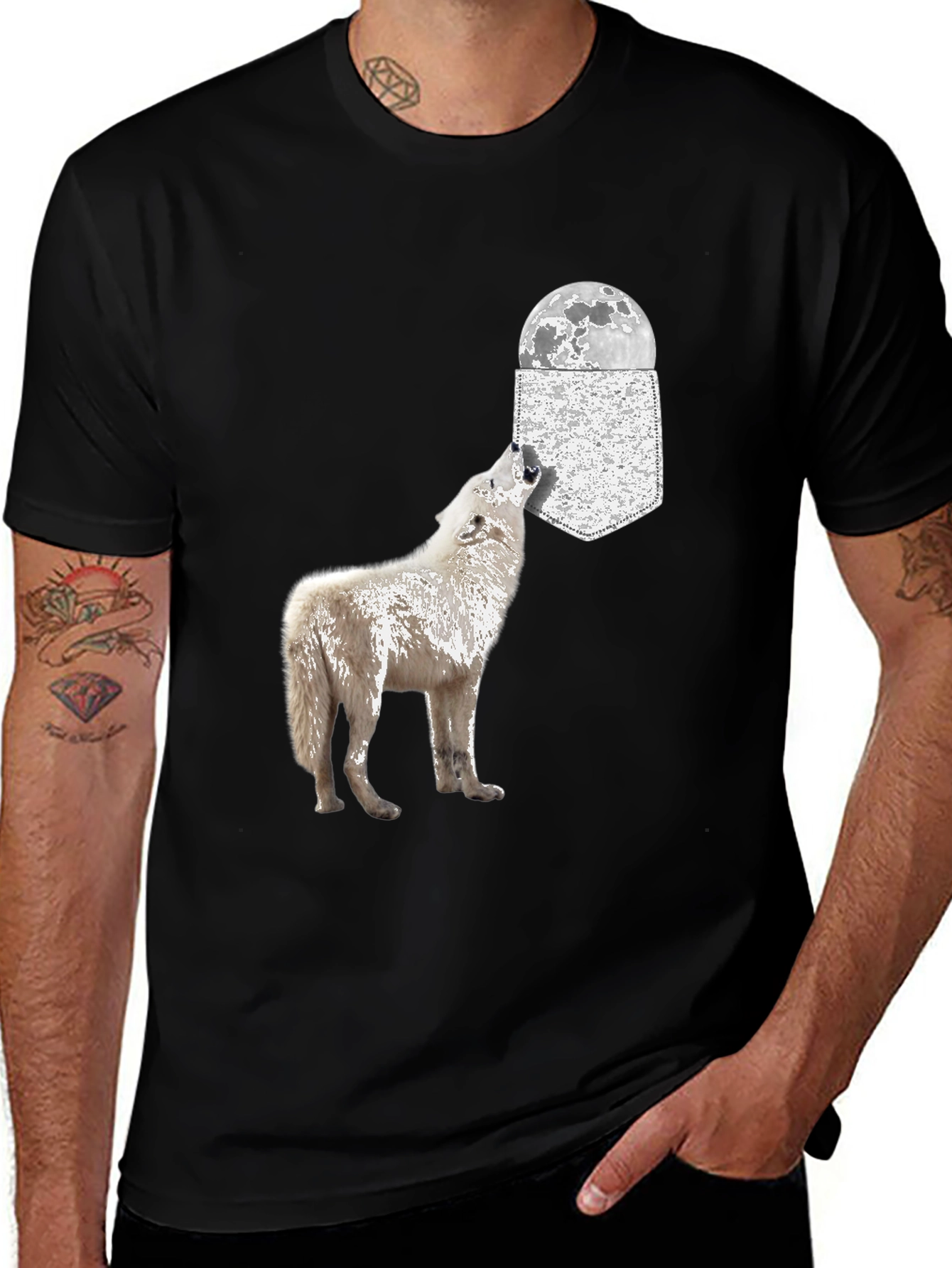 Variant 14 of Wolf Howling at Moon Pocket T-Shirt