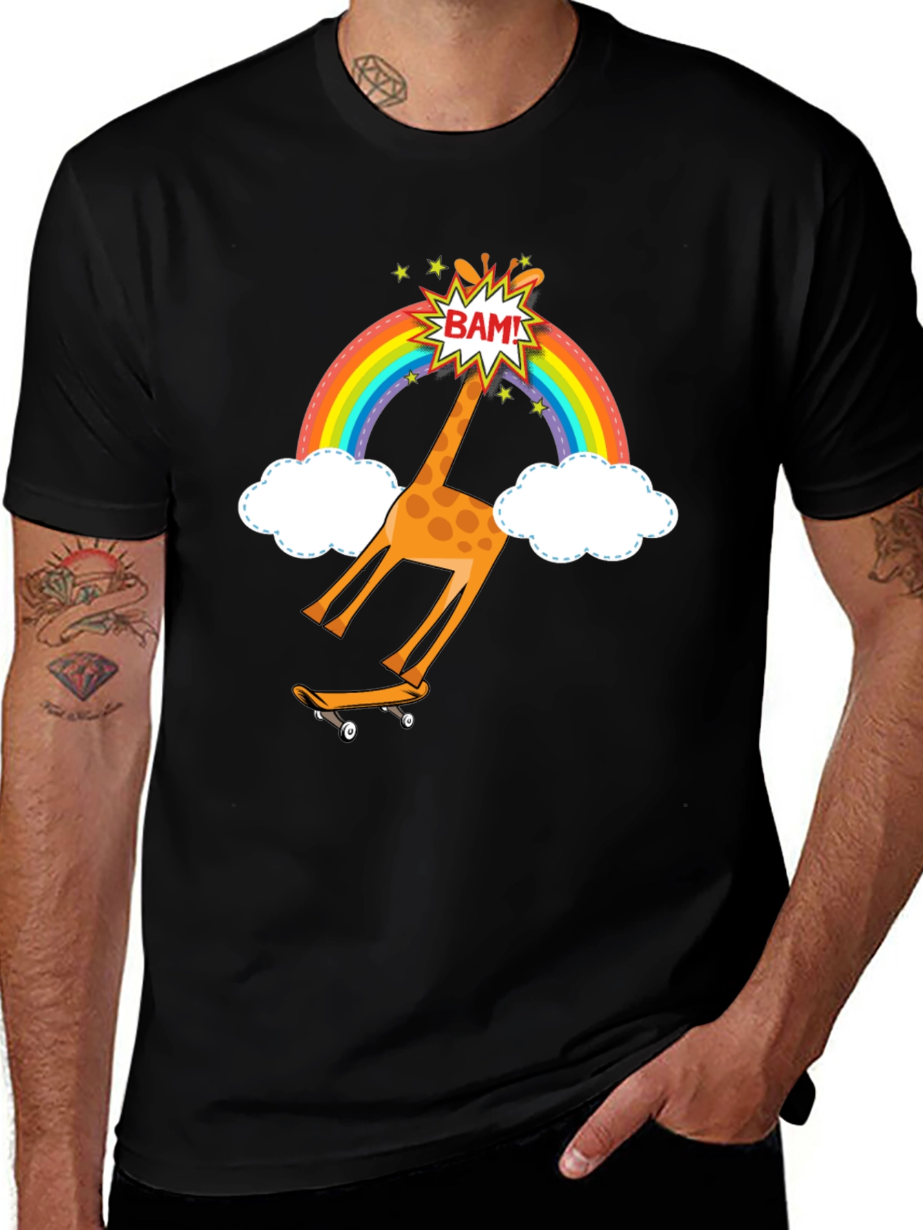 Variant 27 of Skateboarding Giraffe Rainbow Graphic T-Shirt