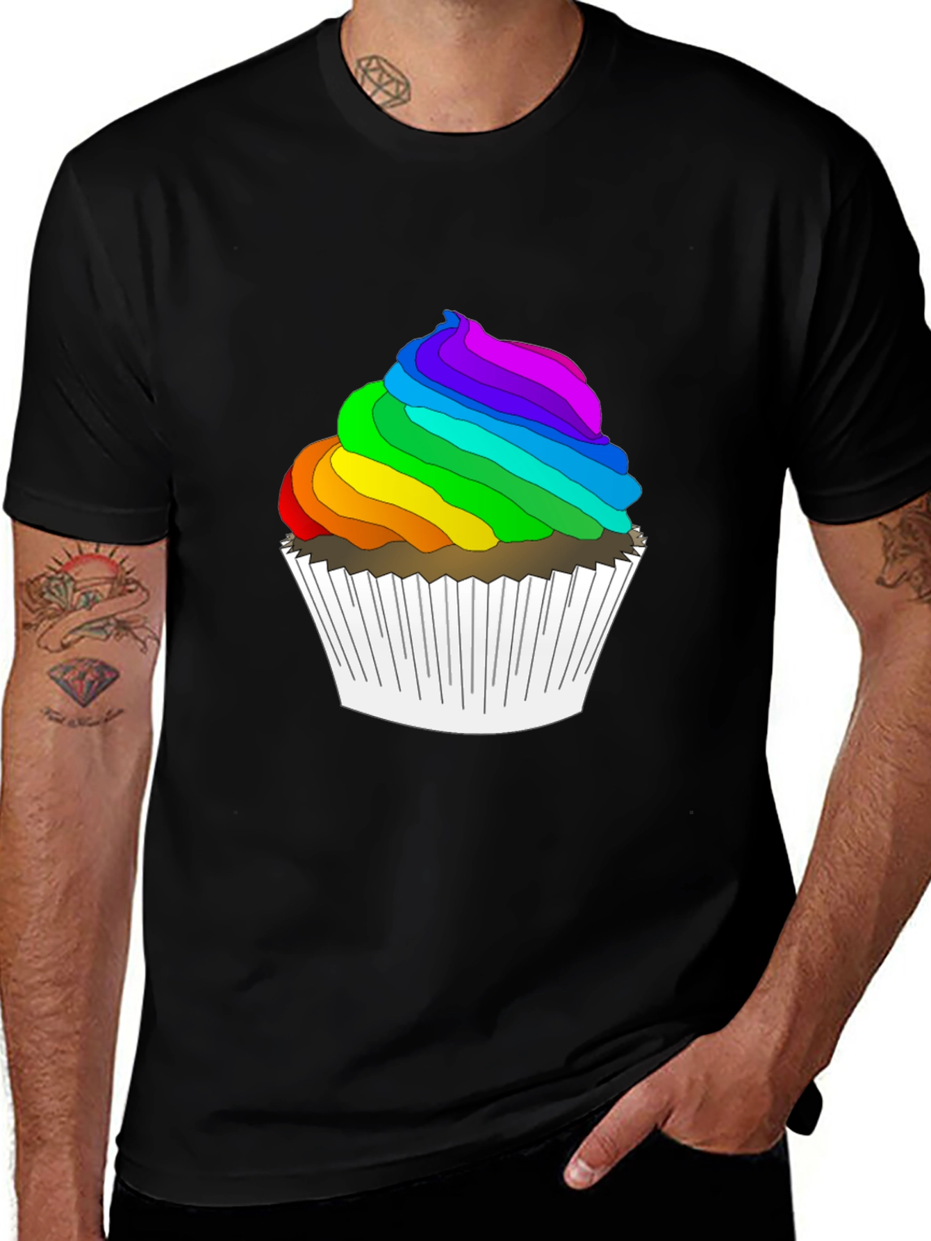 Variant 23 of Rainbow Cupcake Graphic Tee - Fun & Festive!