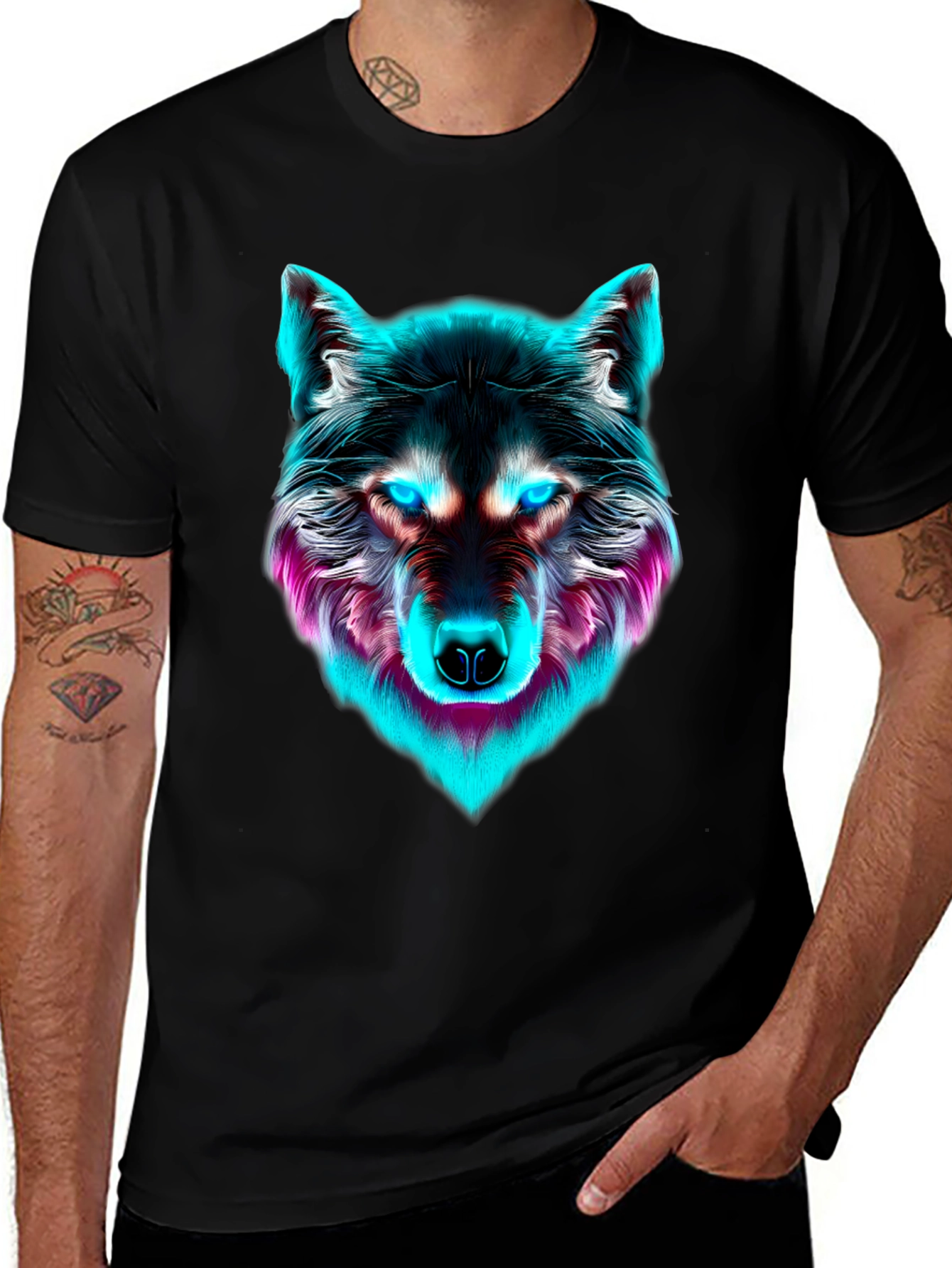 Variant 17 of Neon Wolf Graphic Tee - Black