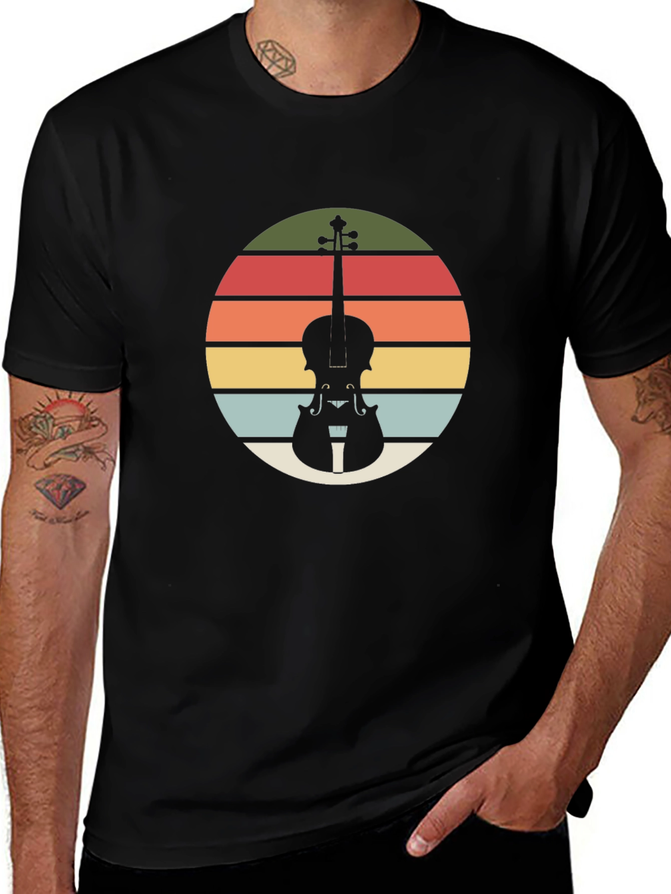 Variant 18 of Retro Violin Sunset Black T-Shirt