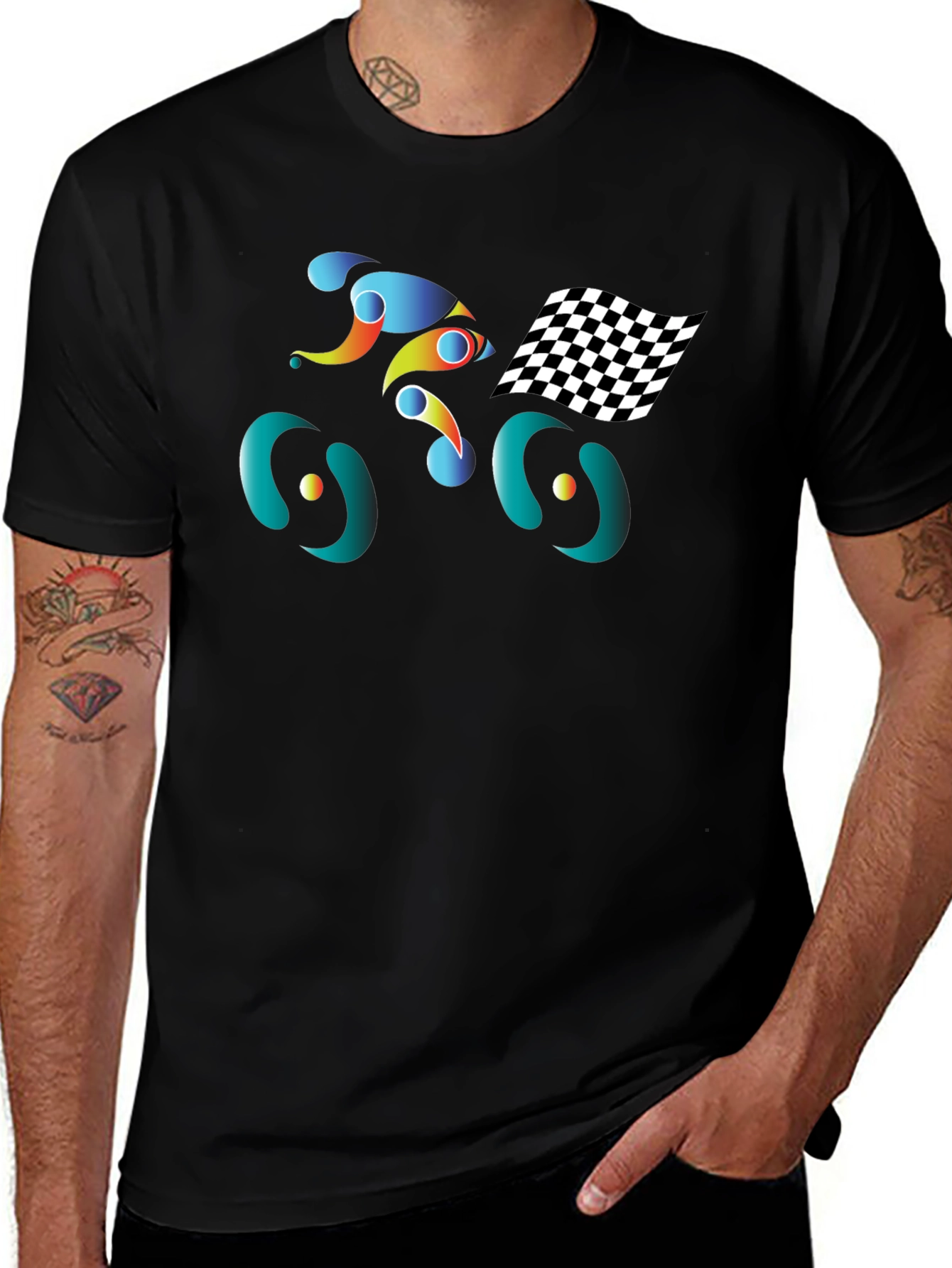 Variant 21 of Abstract Cycling Graphic Tee - Black