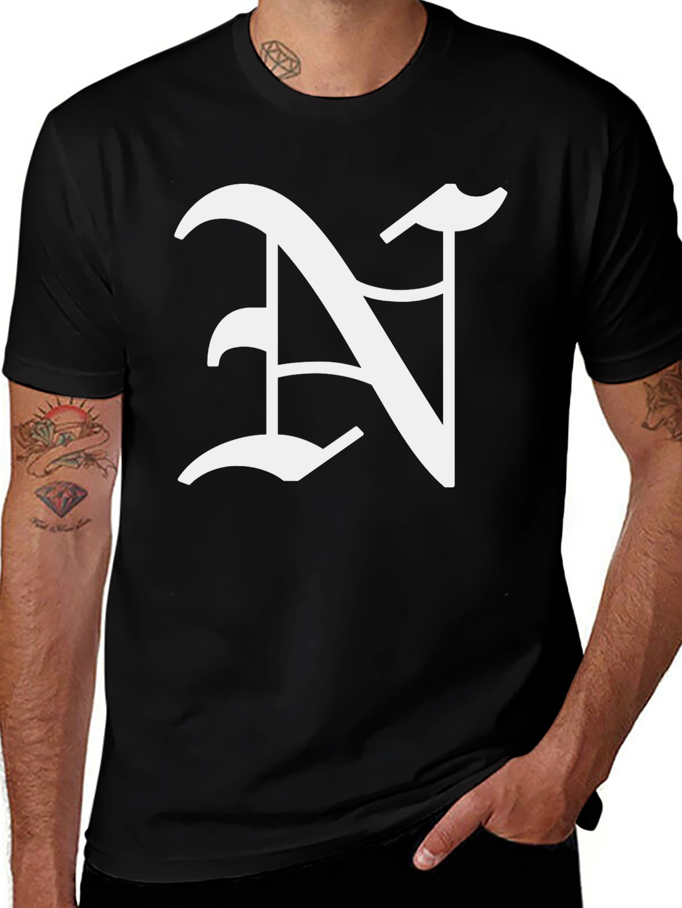 Black Black T-Shirt with White Letter N Graphic main image