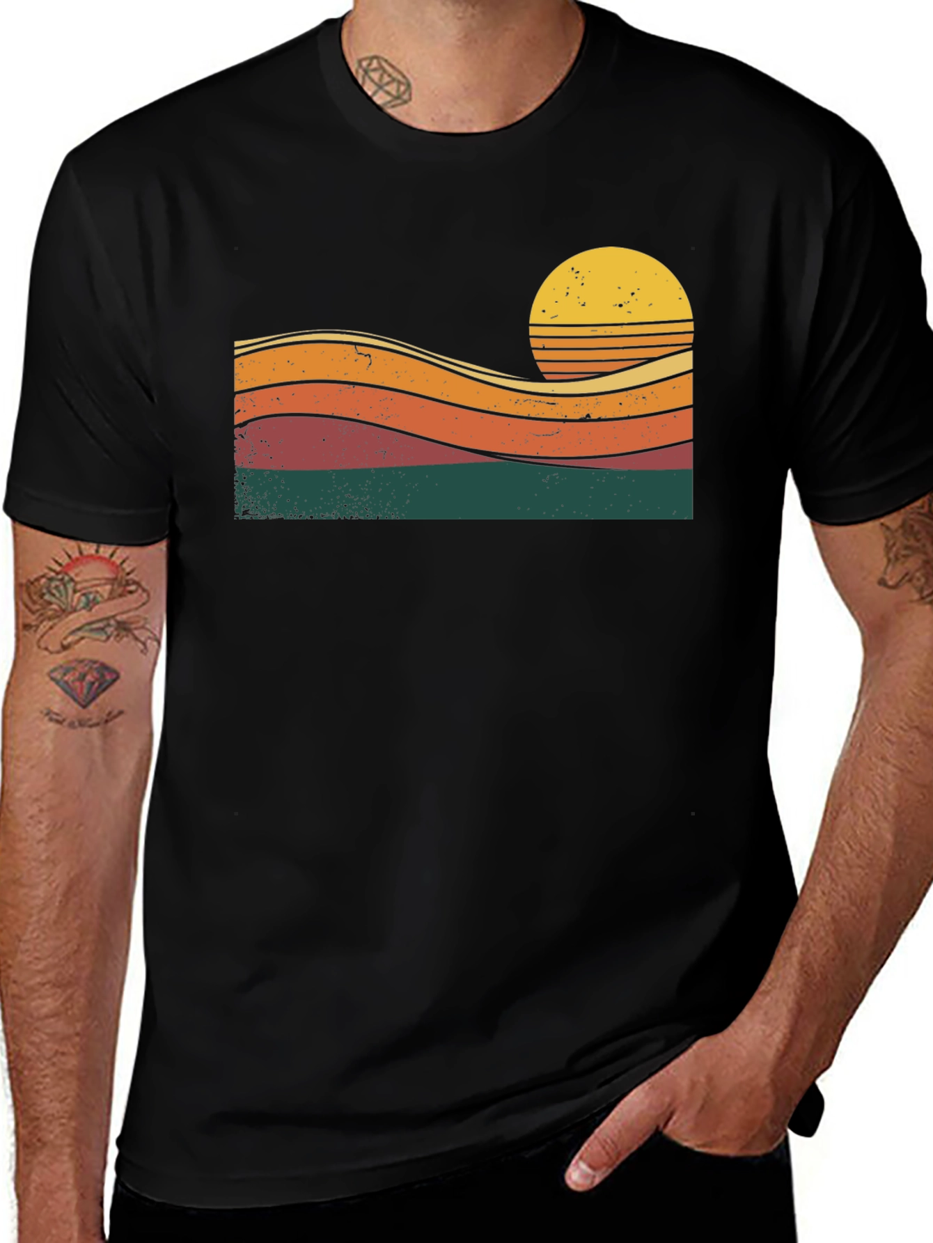 Variant 4 of Retro Sunset Graphic Tee - Black