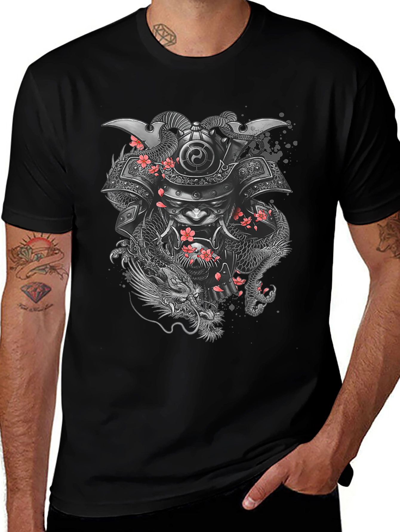 Variant 24 of Samurai Dragon Graphic Tee - Japanese Warrior Style