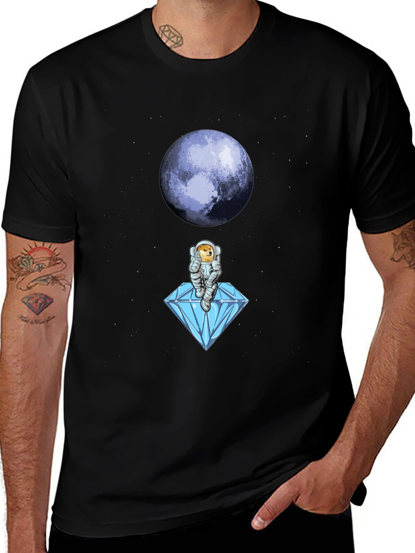 Variant 2 of Astronaut Doge Diamond Moon Black T-Shirt