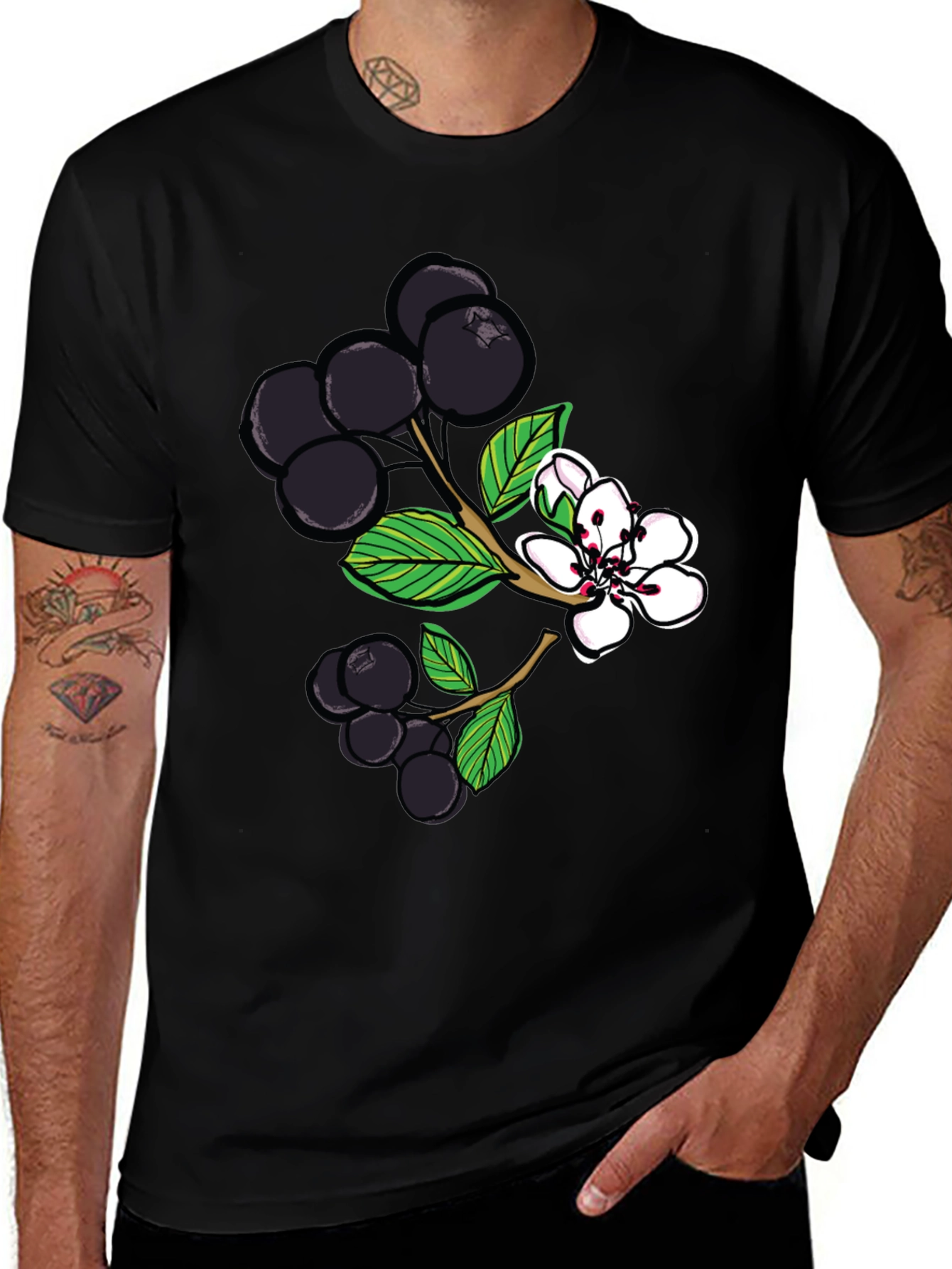 Variant 28 of Black Aronia Berry Graphic Tee - Botanical Style