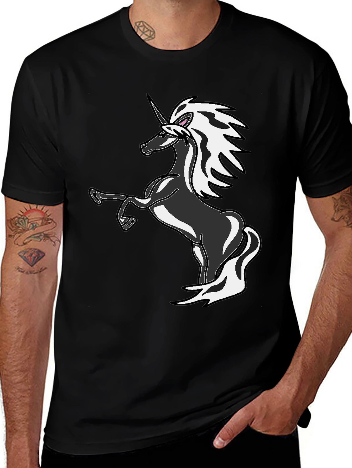 Variant 23 of Unicorn Graphic Tee - Black Cotton Blend T-Shirt