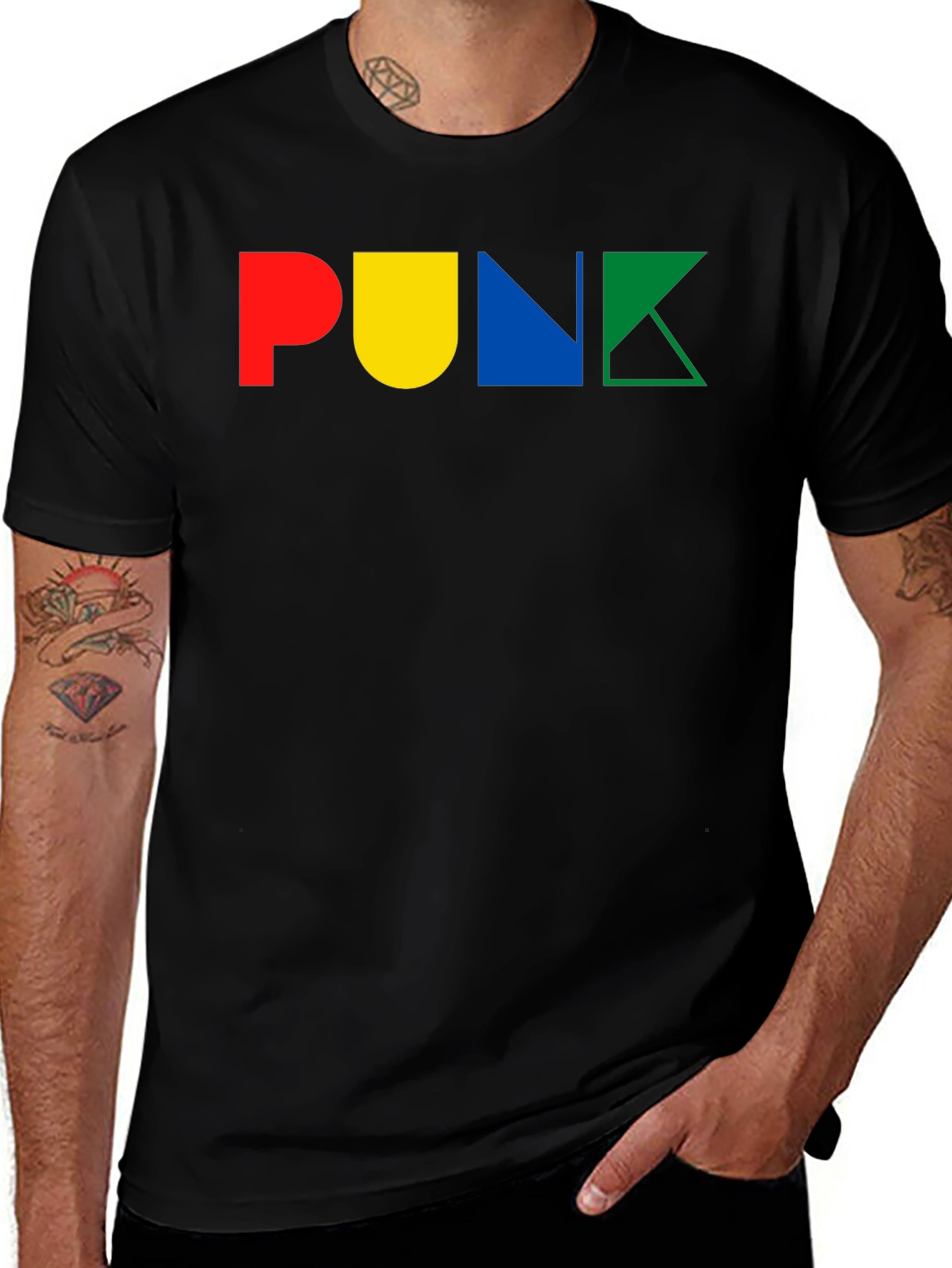 Variant 23 of Colorful PUNK Graphic Print Black T-Shirt