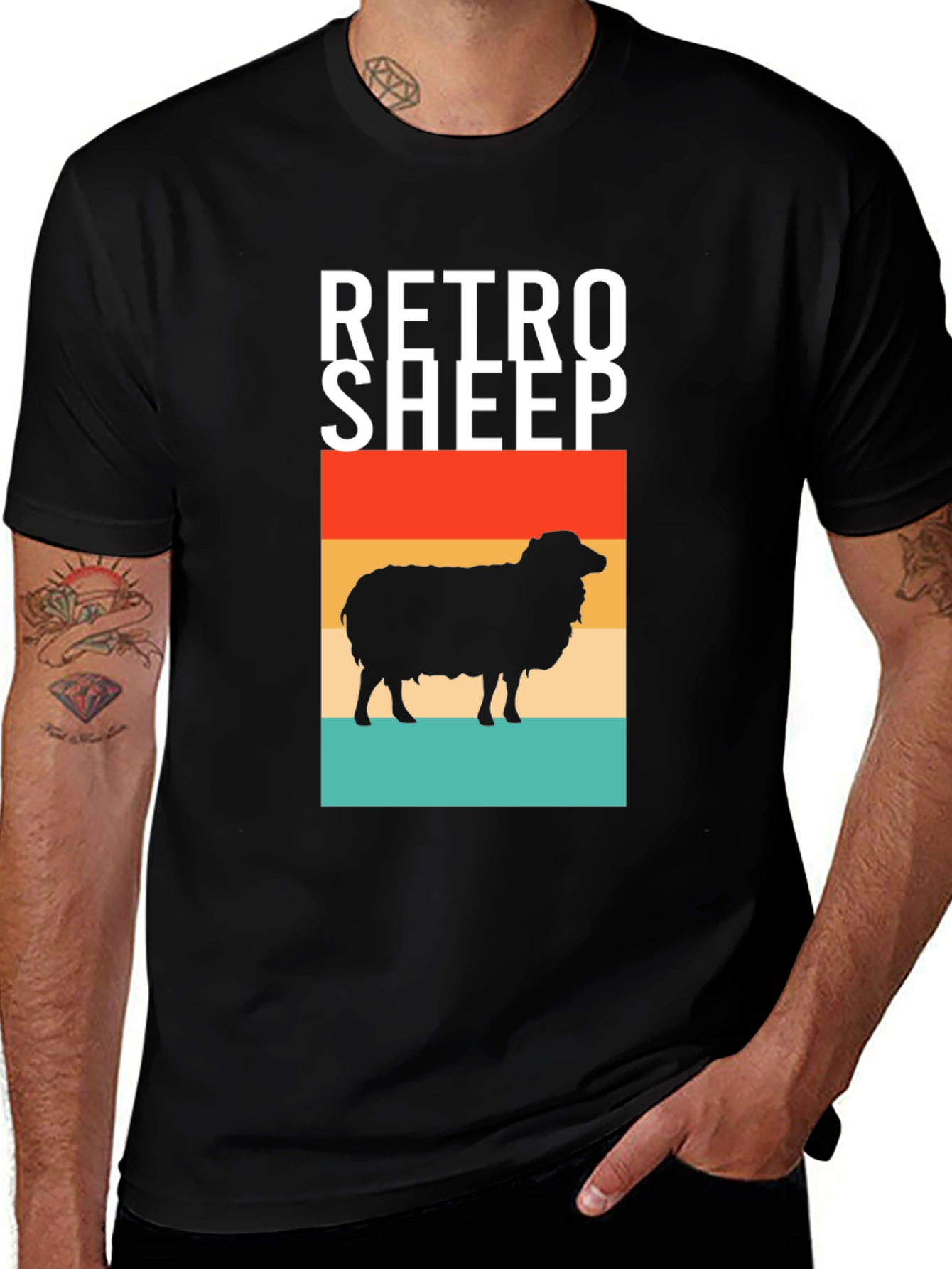 Variant 18 of Retro Sheep Graphic Tee - Stylish Men's Black T-Shirt