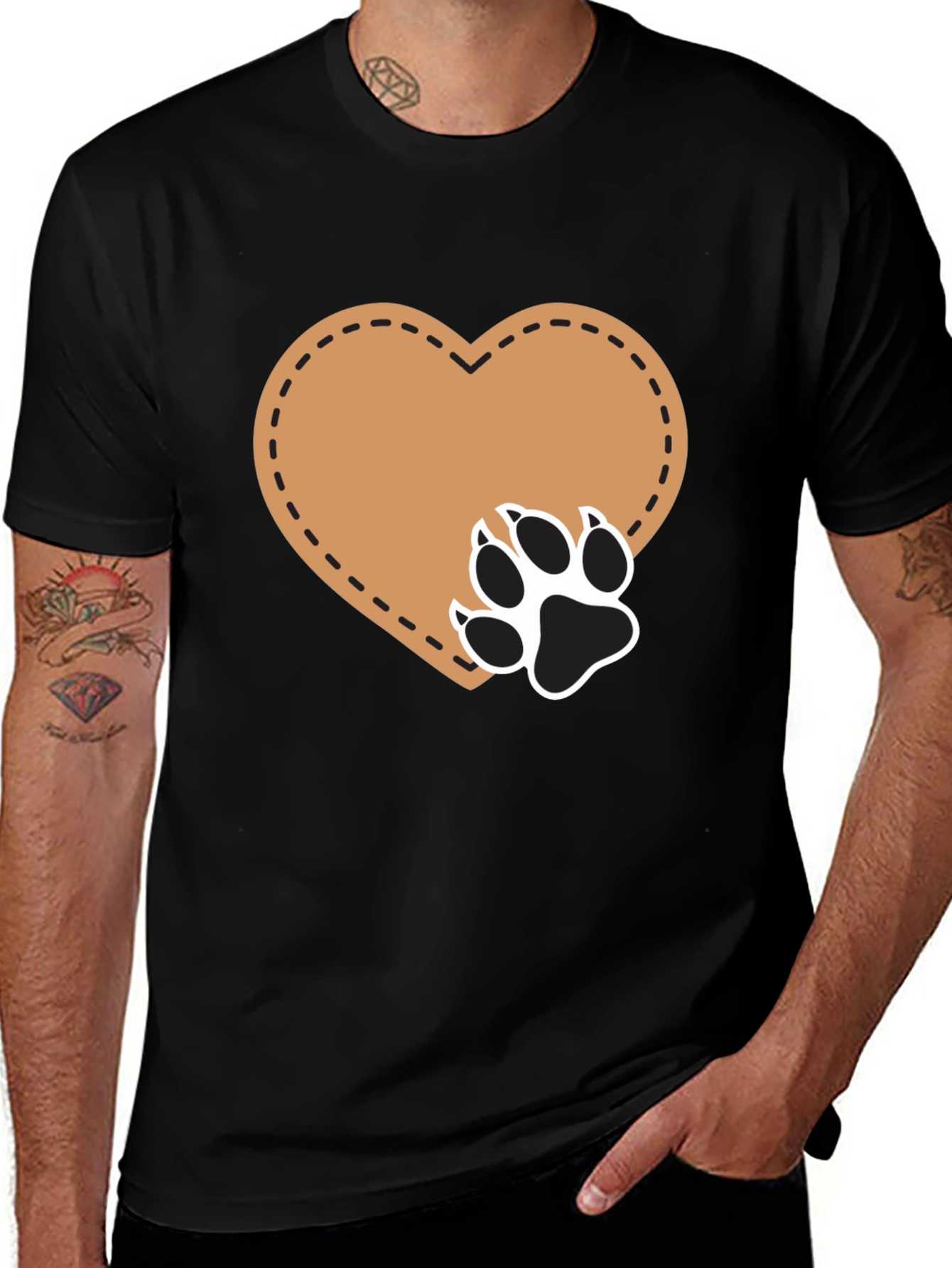 Variant 13 of Heart Paw Print T-Shirt - Casual Black Tee