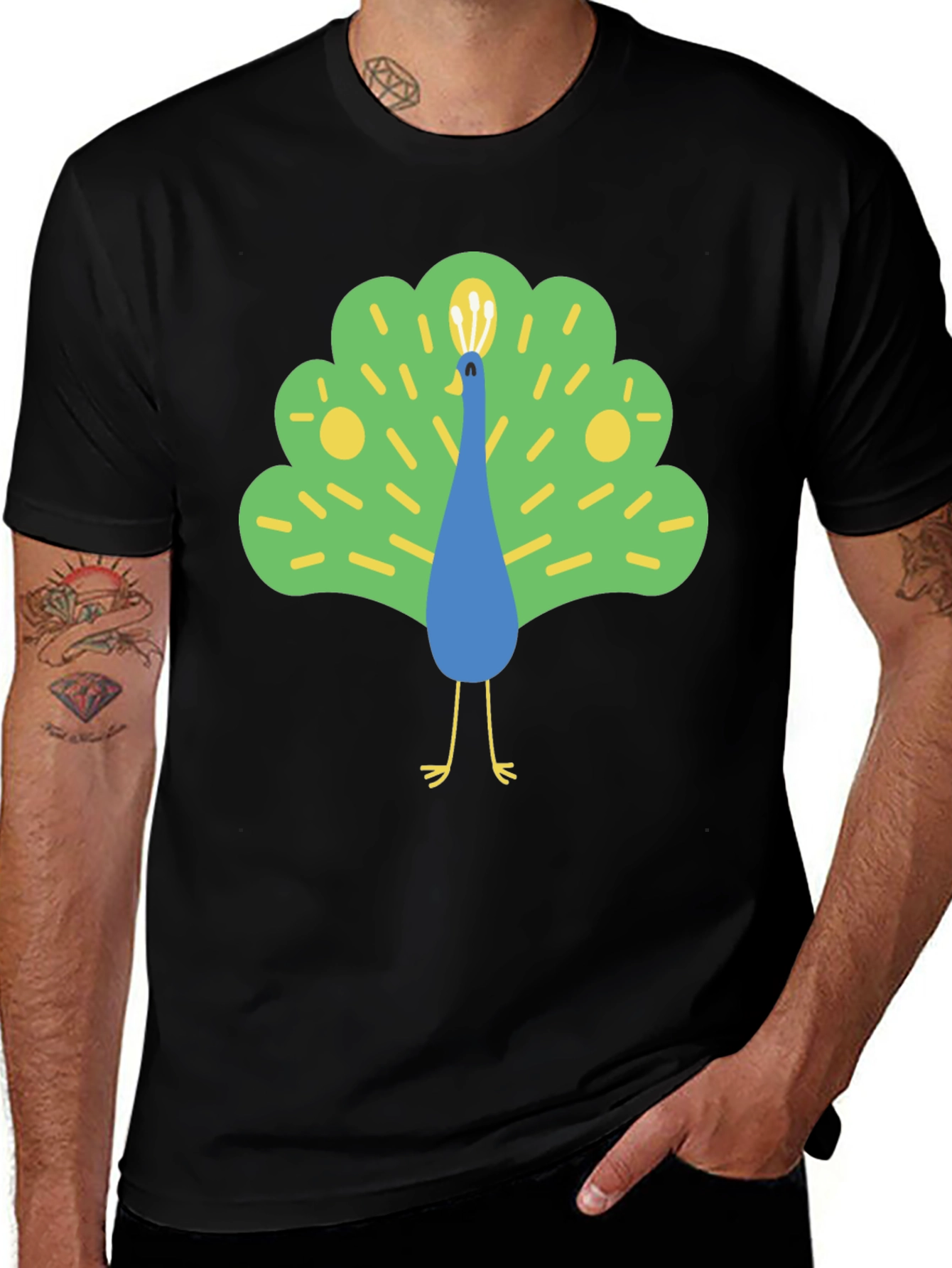 Peacock Graphic Tee - Men's Black T-Shirt