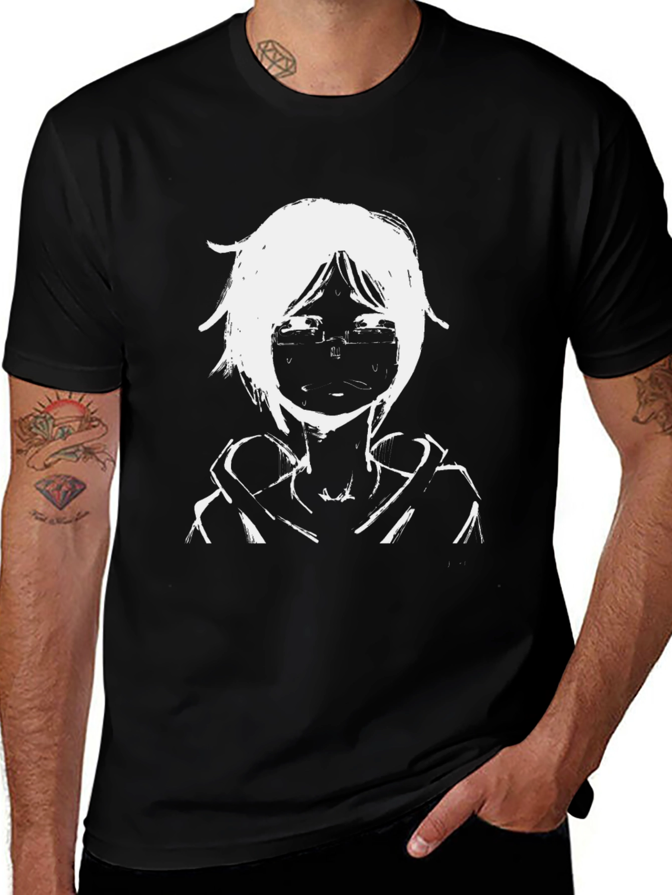 Variant 11 of Anime Style Graphic Print Black Tee