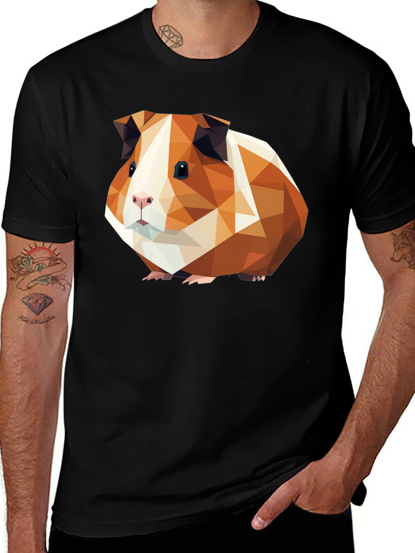 Variant 26 of Geometric Guinea Pig Graphic Tee - Black Cotton T-Shirt
