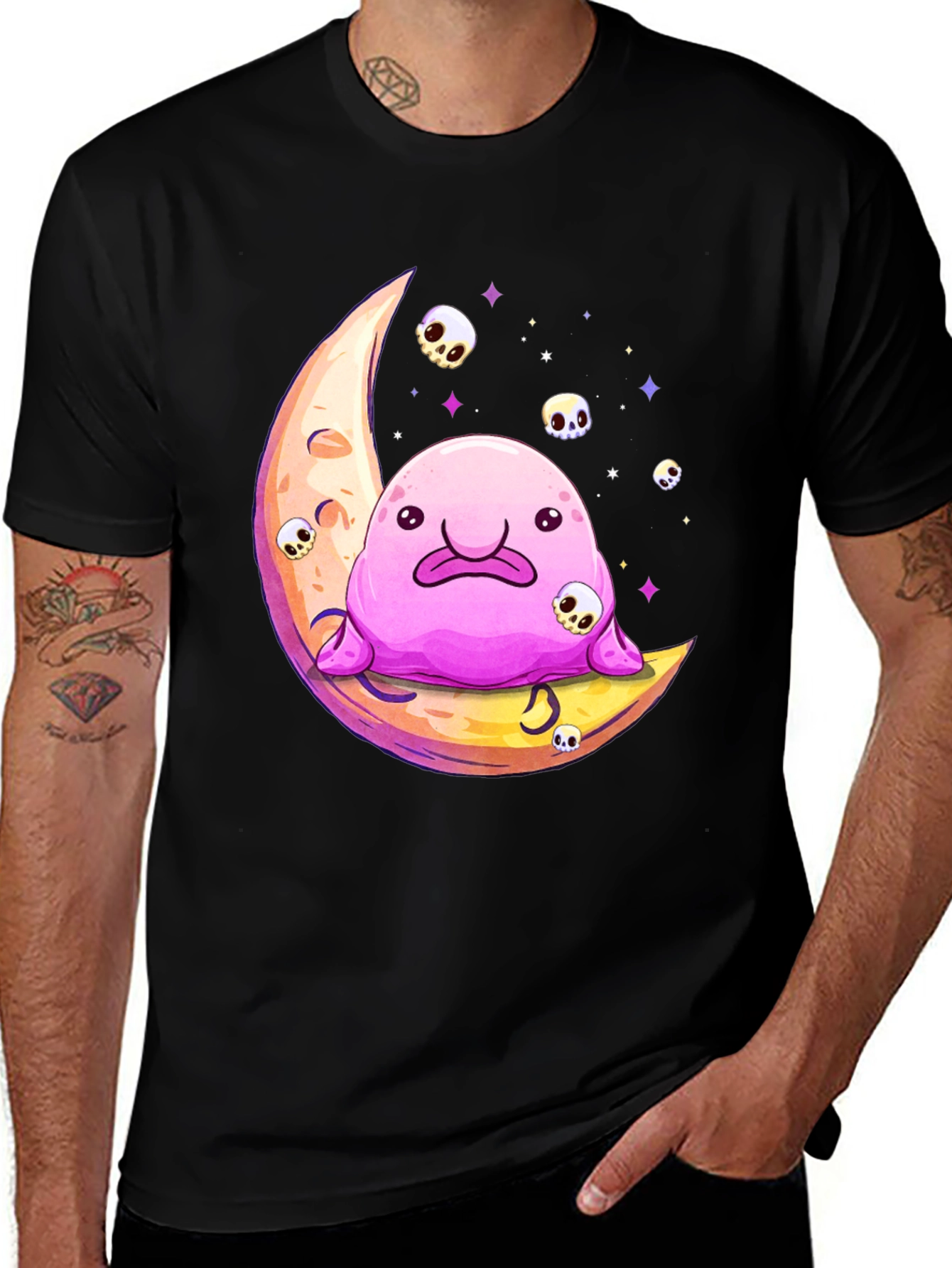 Variant 12 of Blobfish on Moon Graphic Tee - Unisex Black T-Shirt