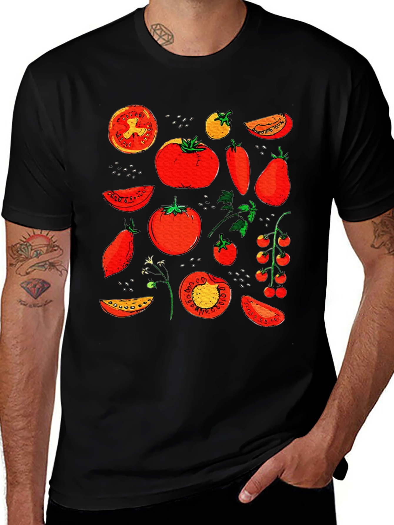 Variant 5 of Tomato Variety Print Black T-Shirt
