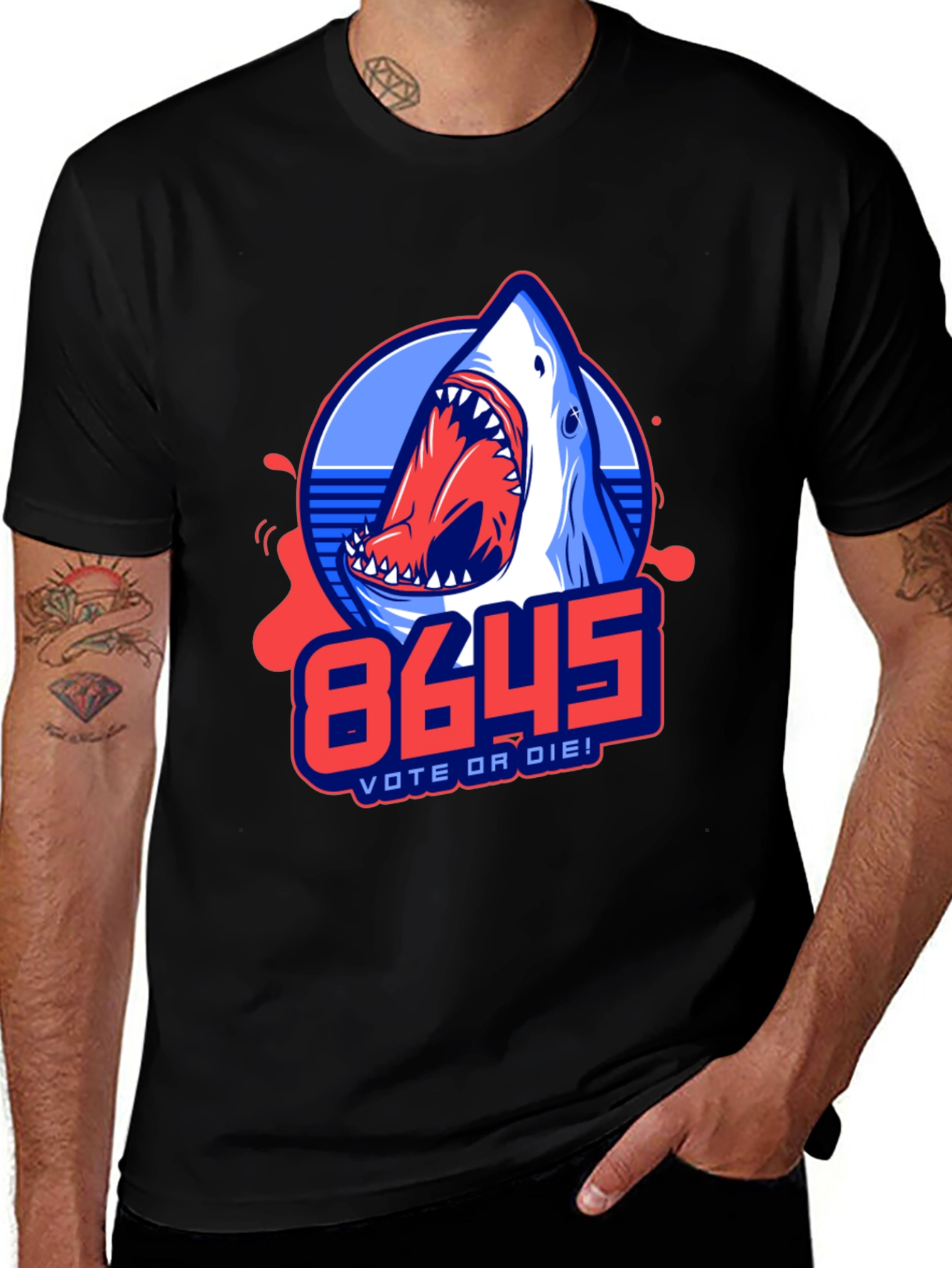 8645 Vote or Die Shark Graphic Tee