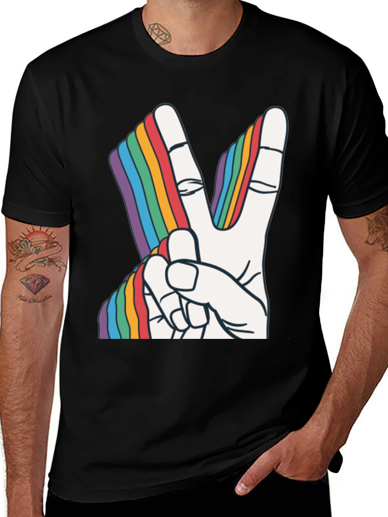 Variant 27 of Rainbow Peace Sign Black T-Shirt