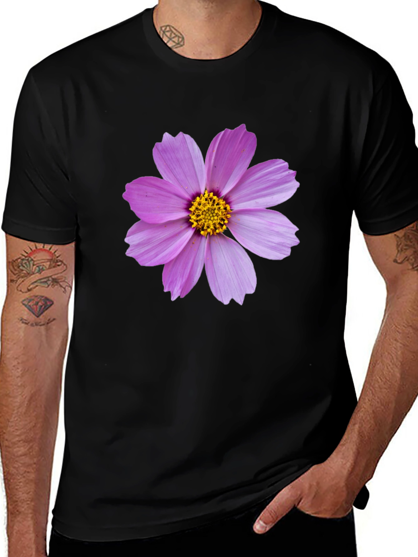 Variant 11 of Black T-shirt with Pink Flower Graphic
