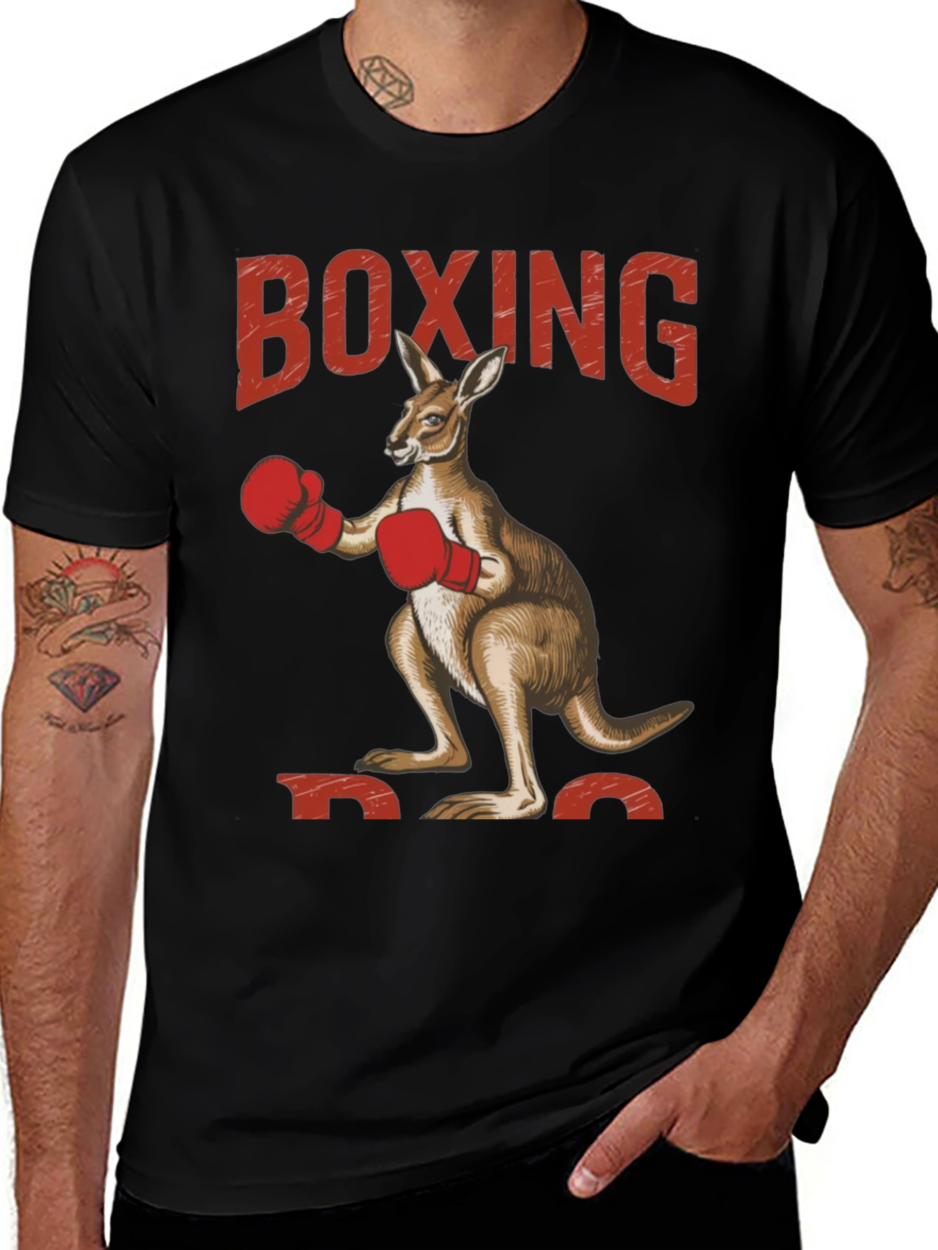 Variant 11 of Boxing Kangaroo Graphic Tee - Black Cotton