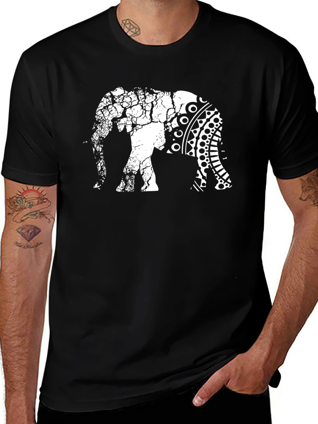 Elephant Graphic Tee - Unique Crackle Design
