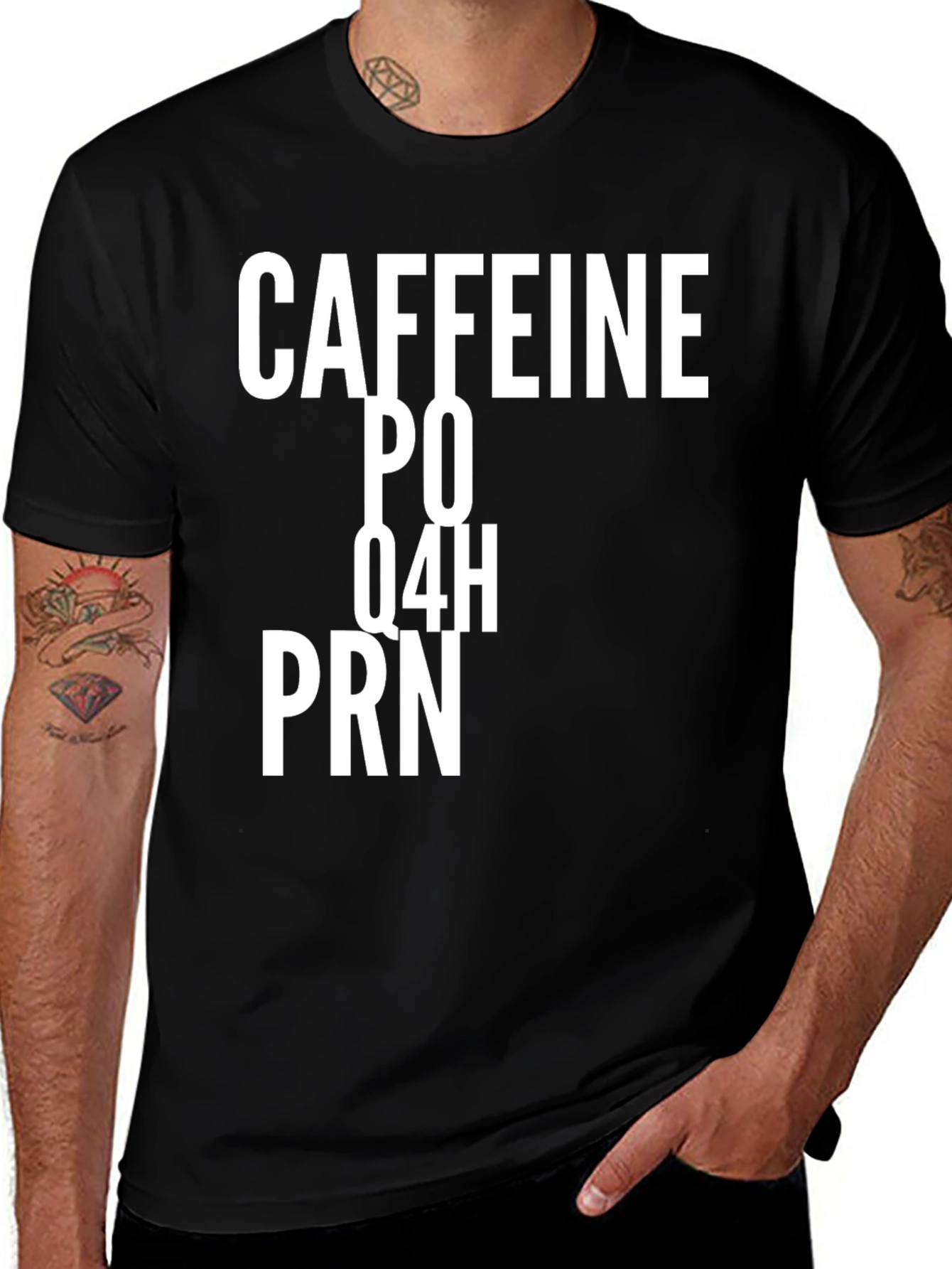 Variant 10 of Caffeine PO Q4H PRN Funny T-Shirt