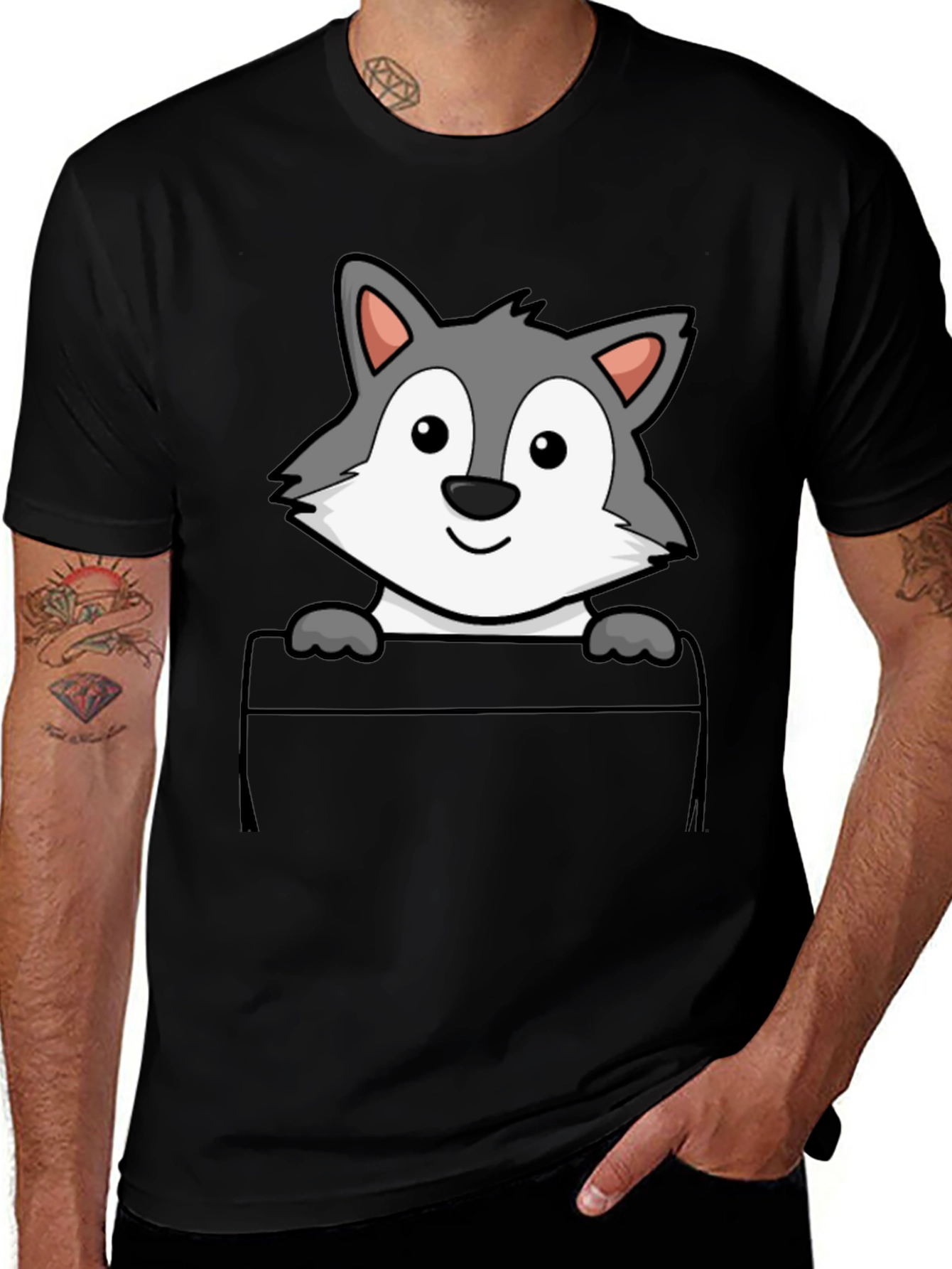 Variant 16 of Cartoon Wolf Pocket Print T-Shirt