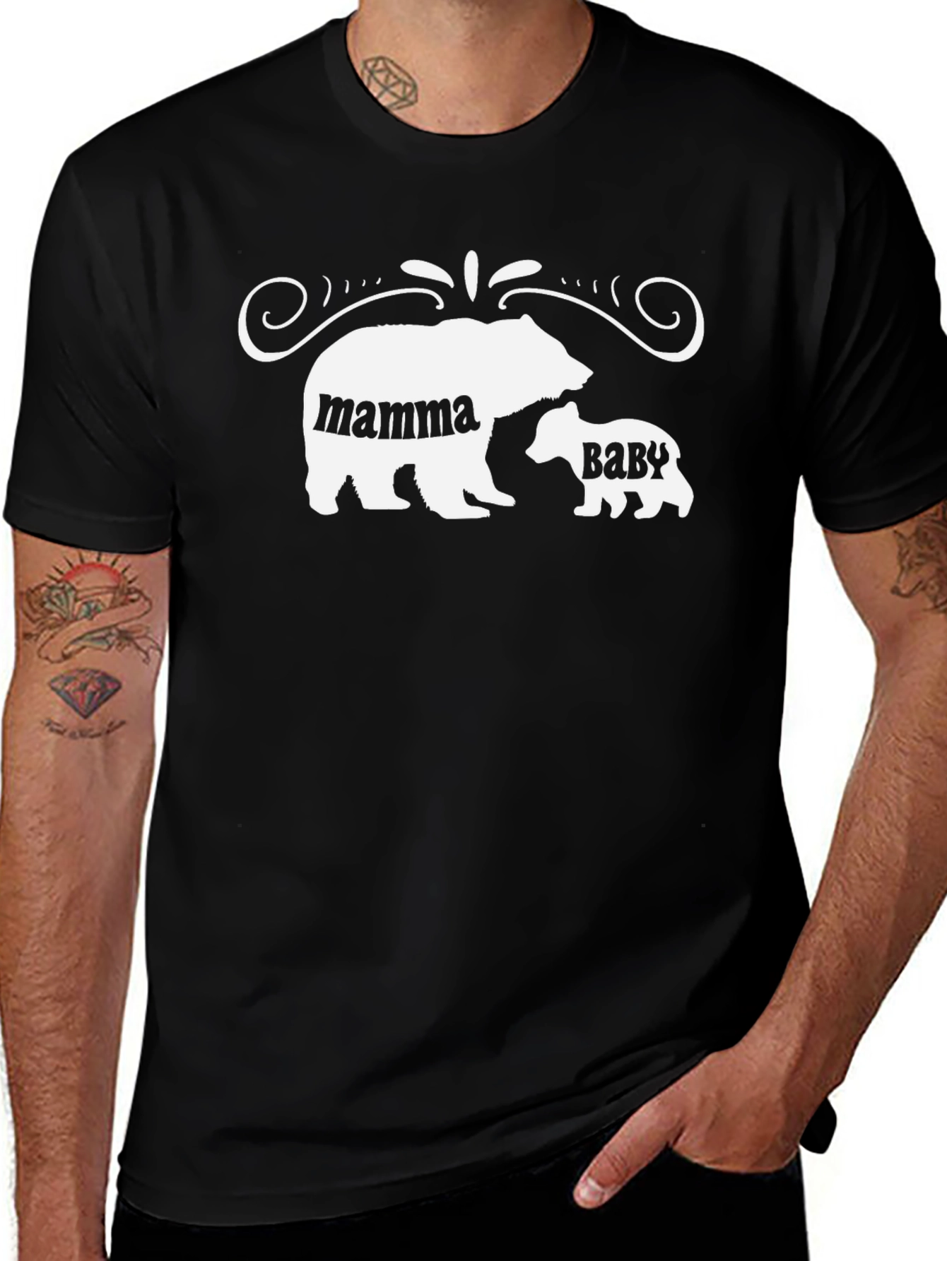 Variant 12 of Mama Bear & Baby Graphic Tee - Black Cotton Blend