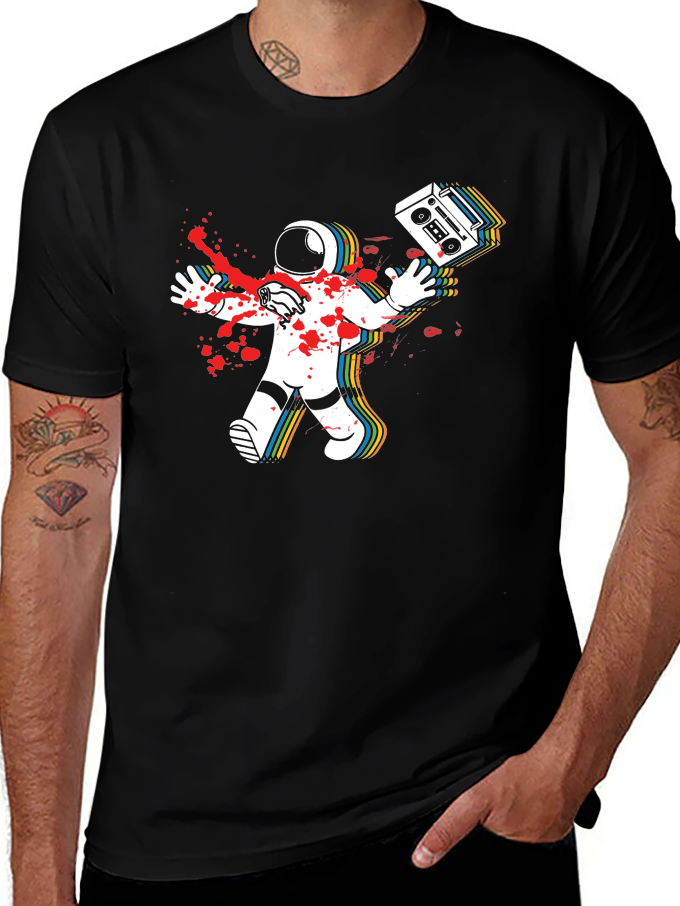 Variant 23 of Astronaut Boombox Men's Black T-Shirt