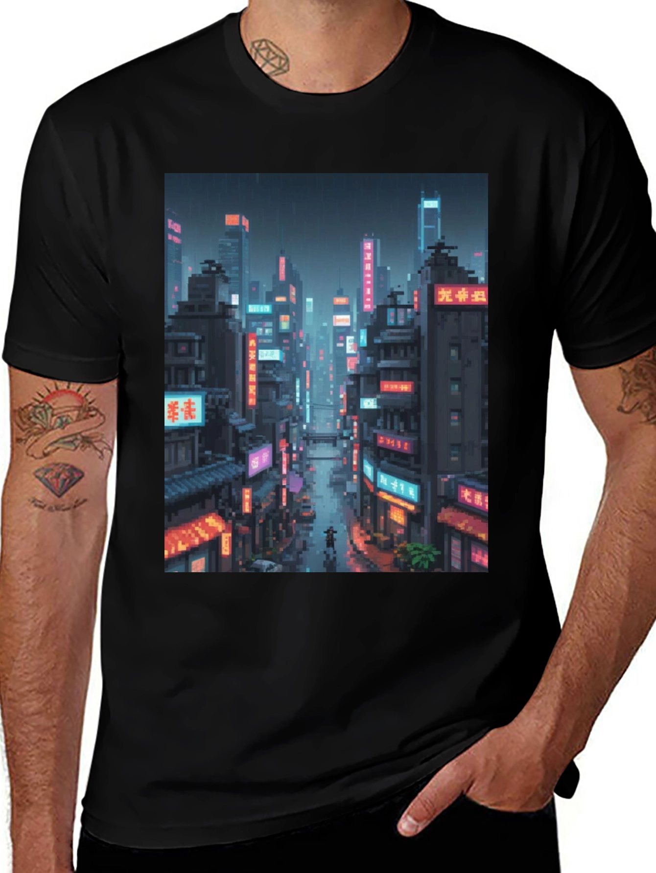 Variant 29 of Cyberpunk Cityscape Graphic Tee - Urban Style