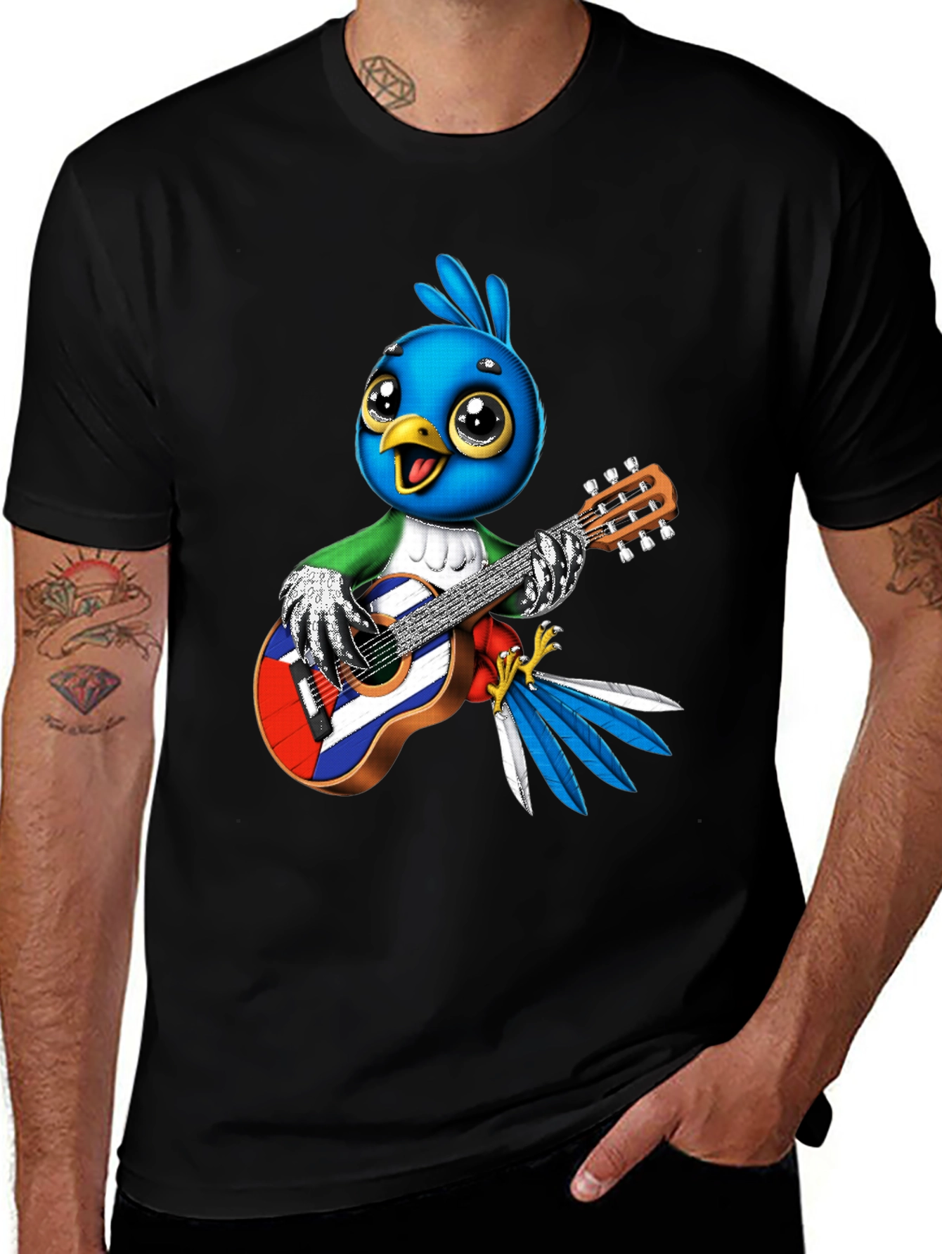 Variant 17 of Cartoon Bird Playing Guitar Graphic Tee