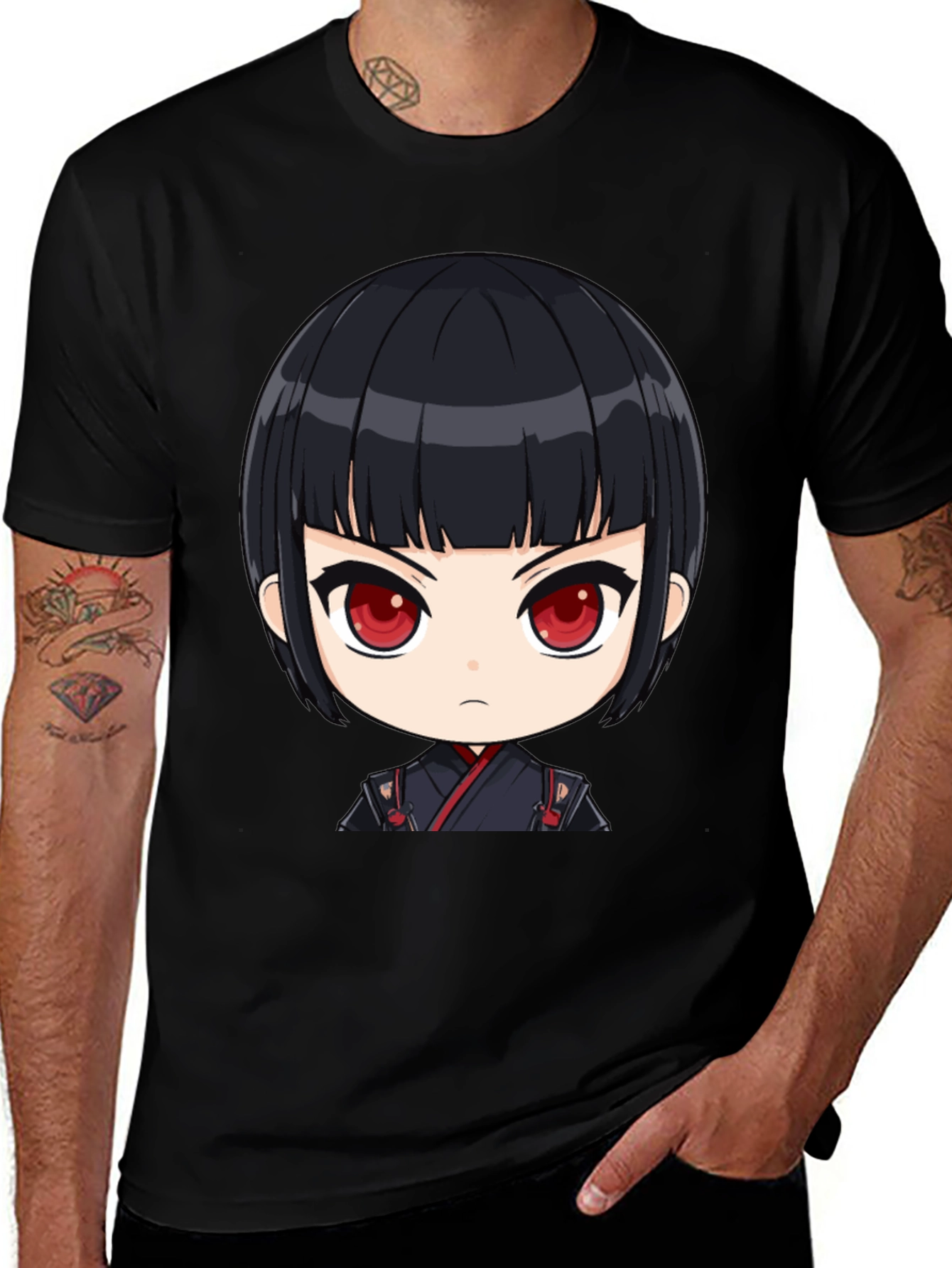 Variant 29 of Anime Girl Graphic Print Black T-Shirt