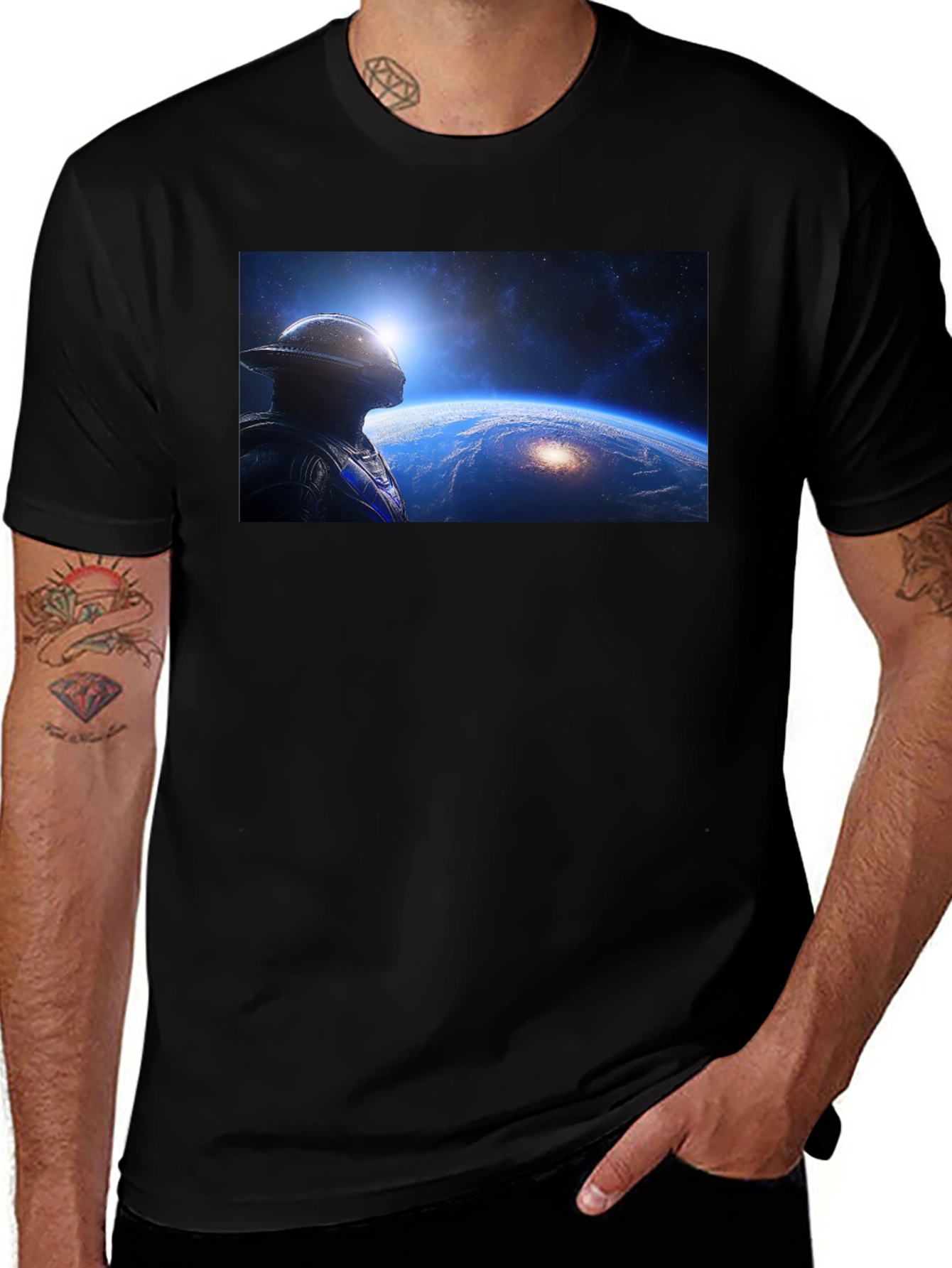 Variant 24 of Astronaut Stargazing Graphic T-Shirt - Black
