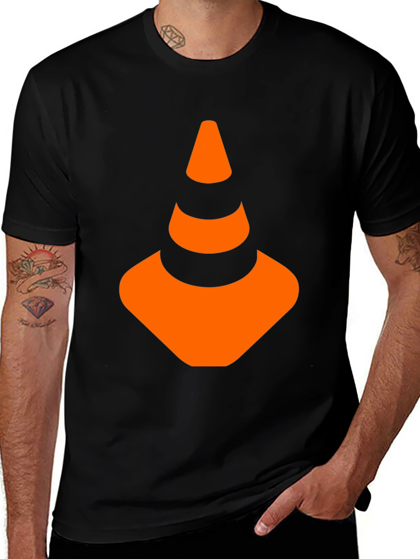 Variant 12 of Traffic Cone Graphic Tee - Black Cotton Shirt