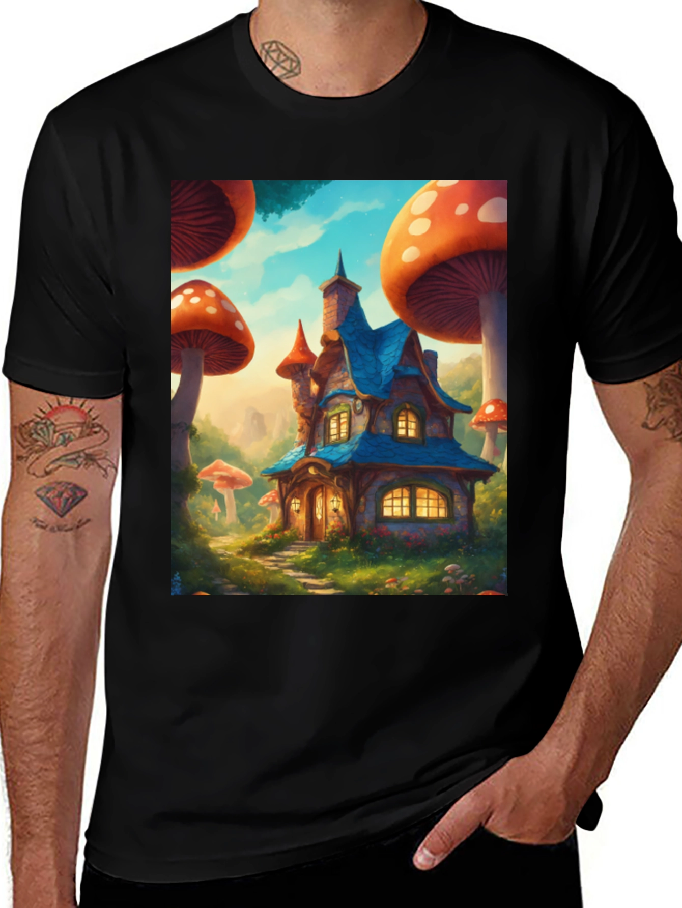 Whimsical Mushroom House Graphic Tee