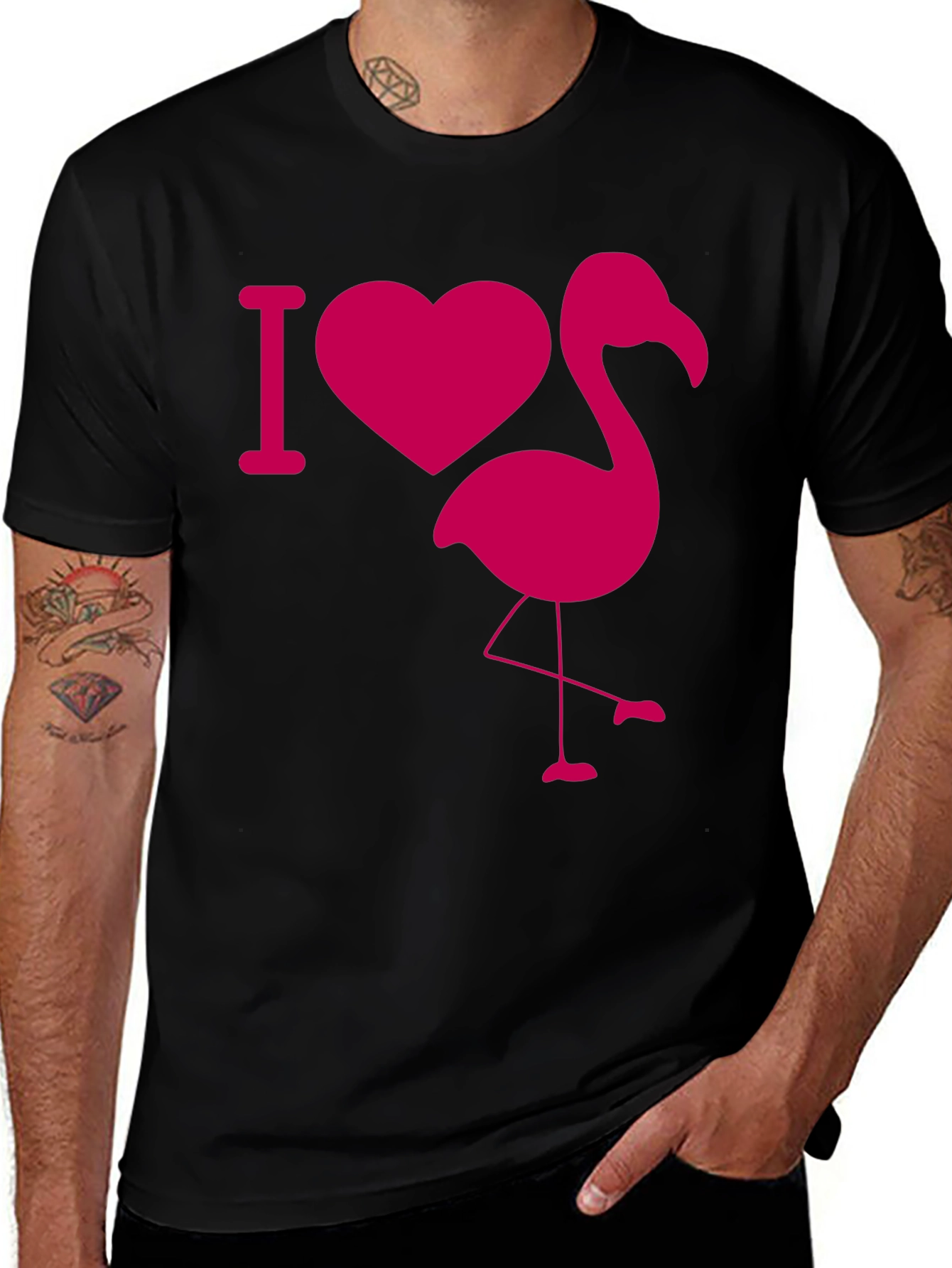 Variant 17 of I Heart Flamingo Black T-Shirt