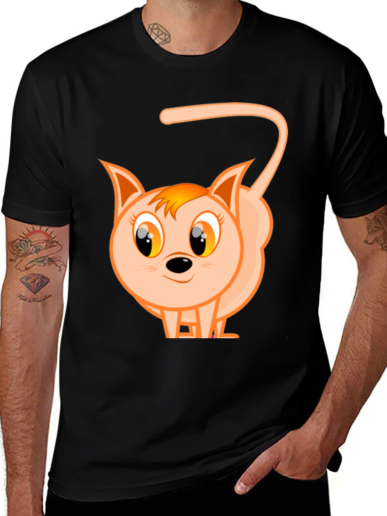 Variant 9 of Cute Cartoon Cat Graphic Black T-Shirt