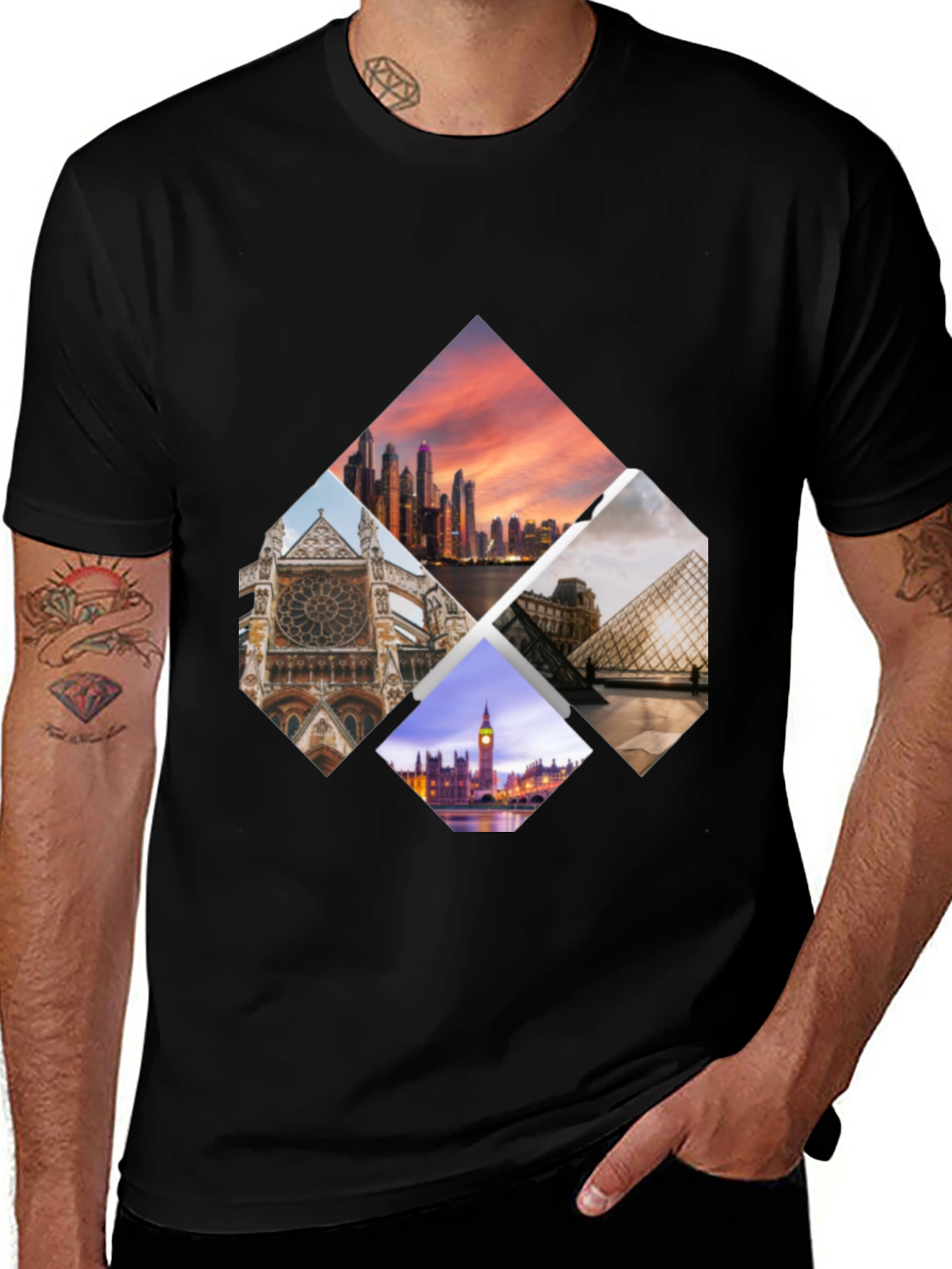 Variant 6 of Landmark Collage Black T-Shirt