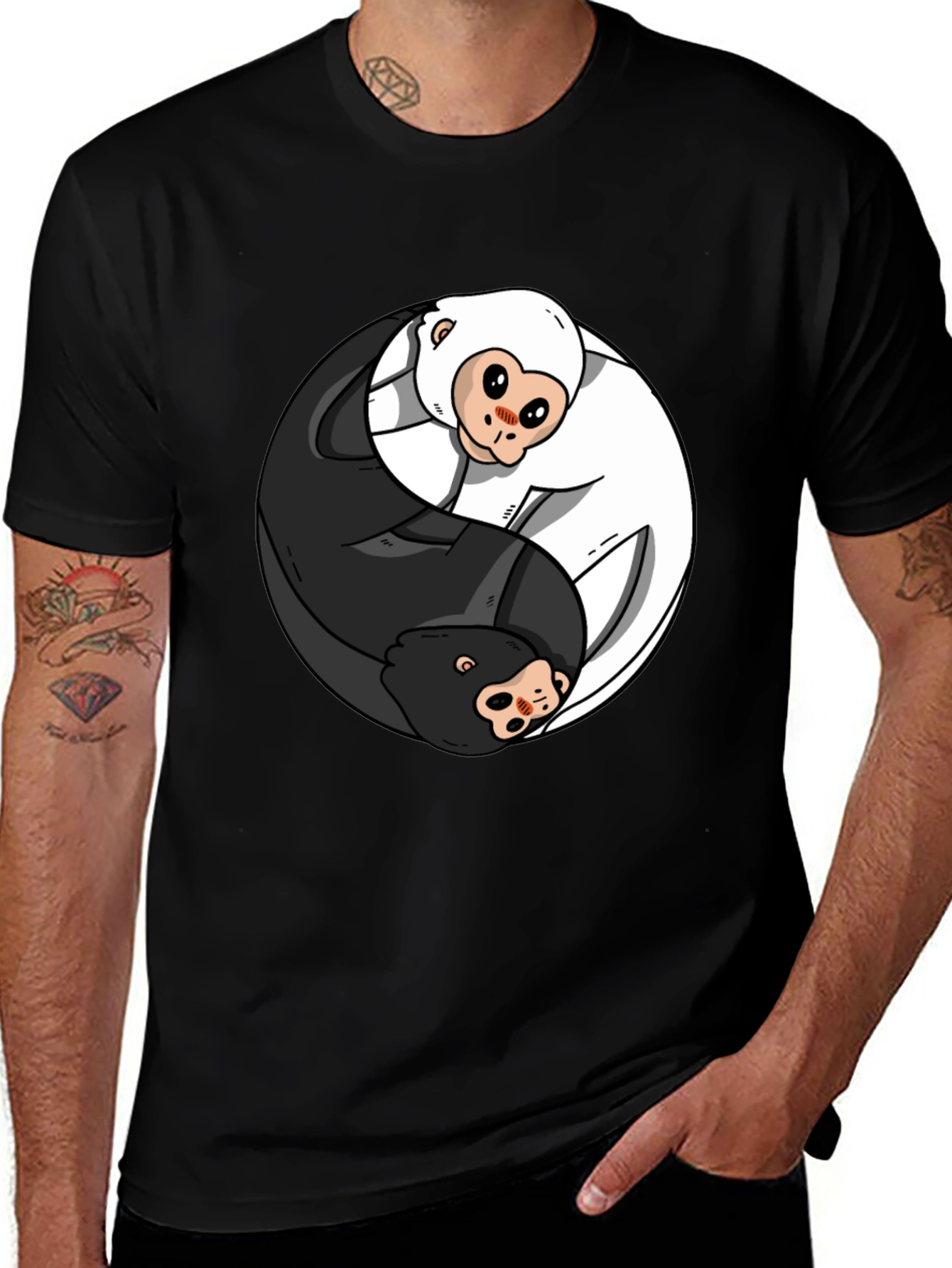 Variant 4 of Yin Yang Monkey Graphic T-Shirt - Black