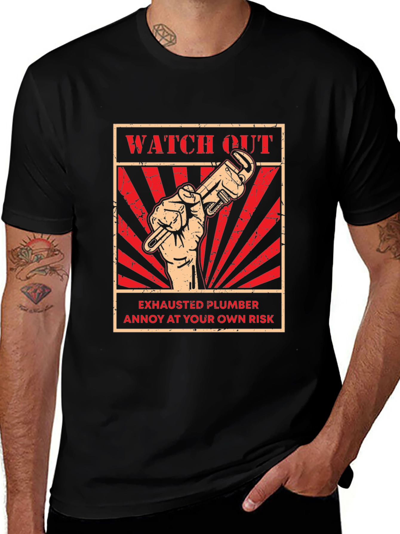 Variant 9 of Watch Out Exhausted Plumber T-Shirt